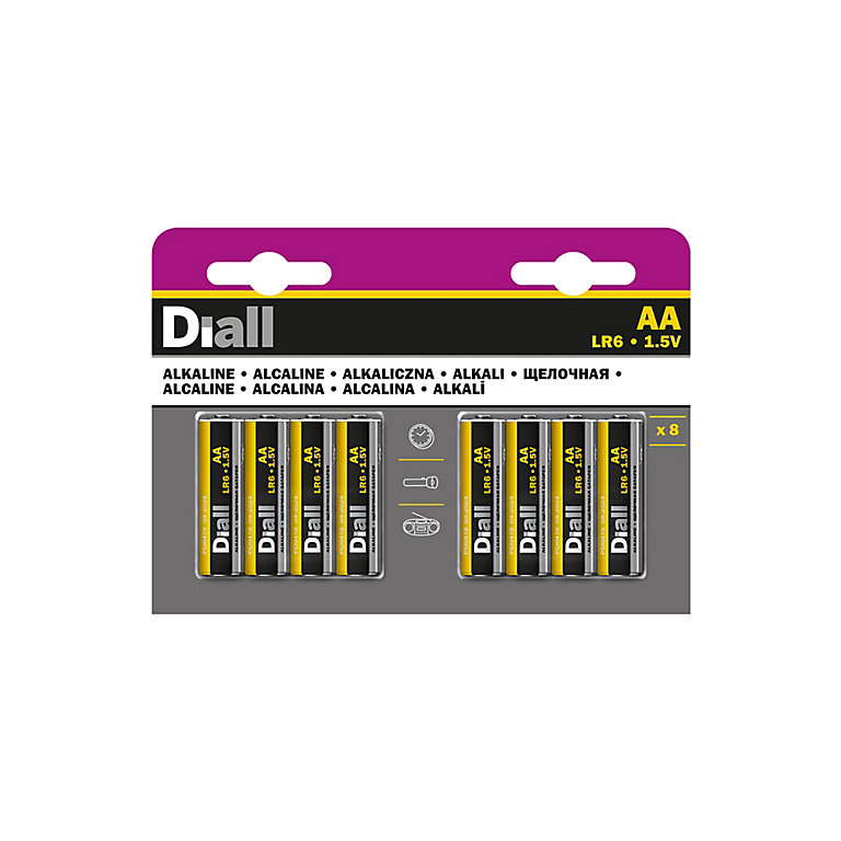 Diall Alkaline AA (LR6) Battery, Pack of 8