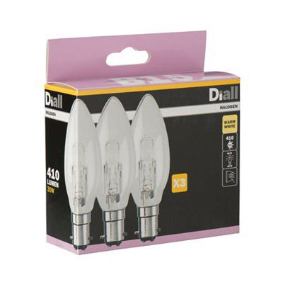 Diall B15 30W Candle Halogen Dimmable Light bulb, Pack of 3