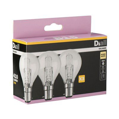 Diall B15 30W Mini globe Halogen Dimmable Light bulb, Pack of 3