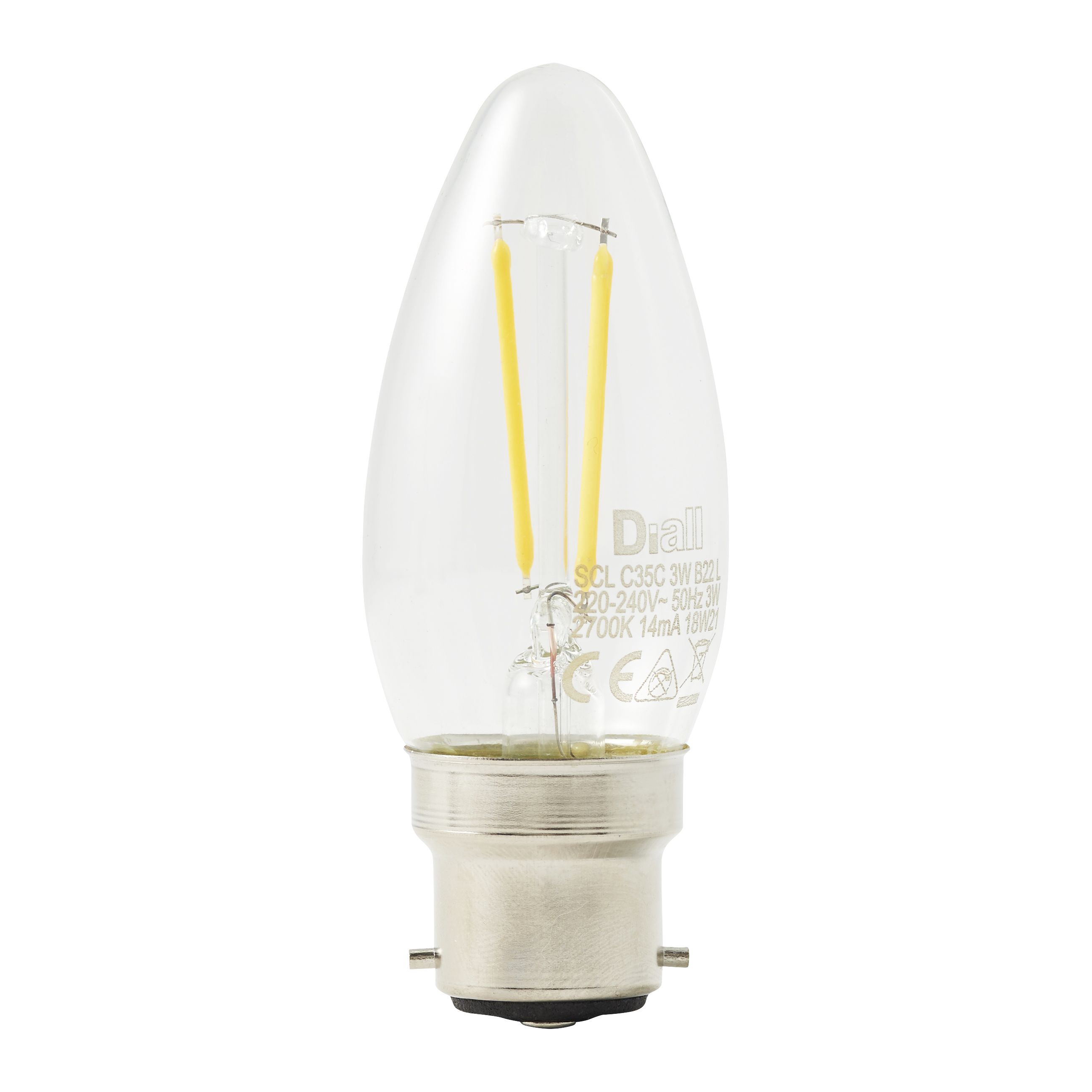 Diall B22 1.8W 250lm Clear Candle Warm white LED filament Light bulb