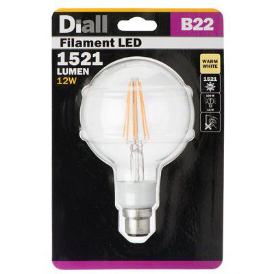 Diall B22 12W 1521lm Globe LED filament Light bulb