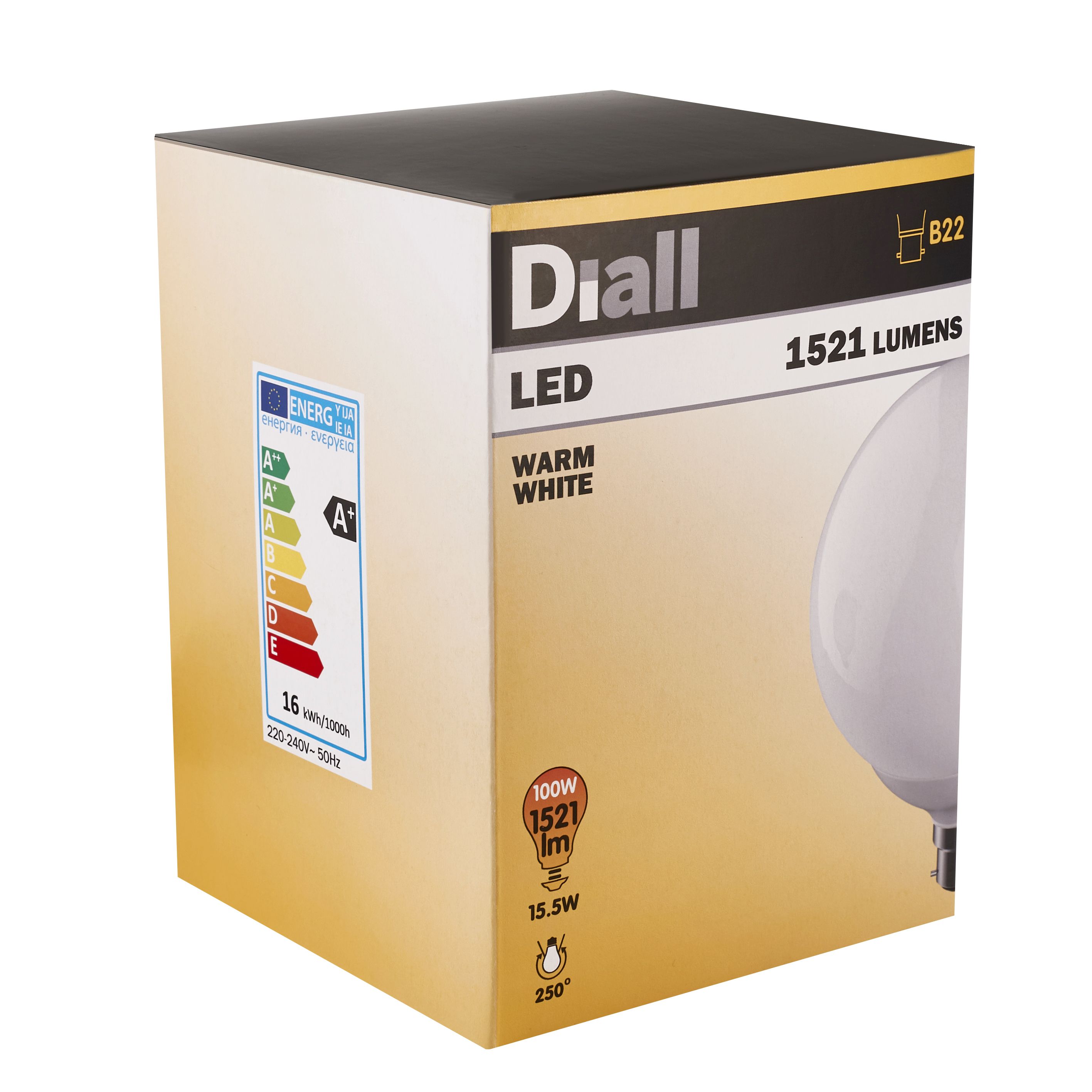 Diall B22 16W 1521lm Globe Warm white LED Light bulb