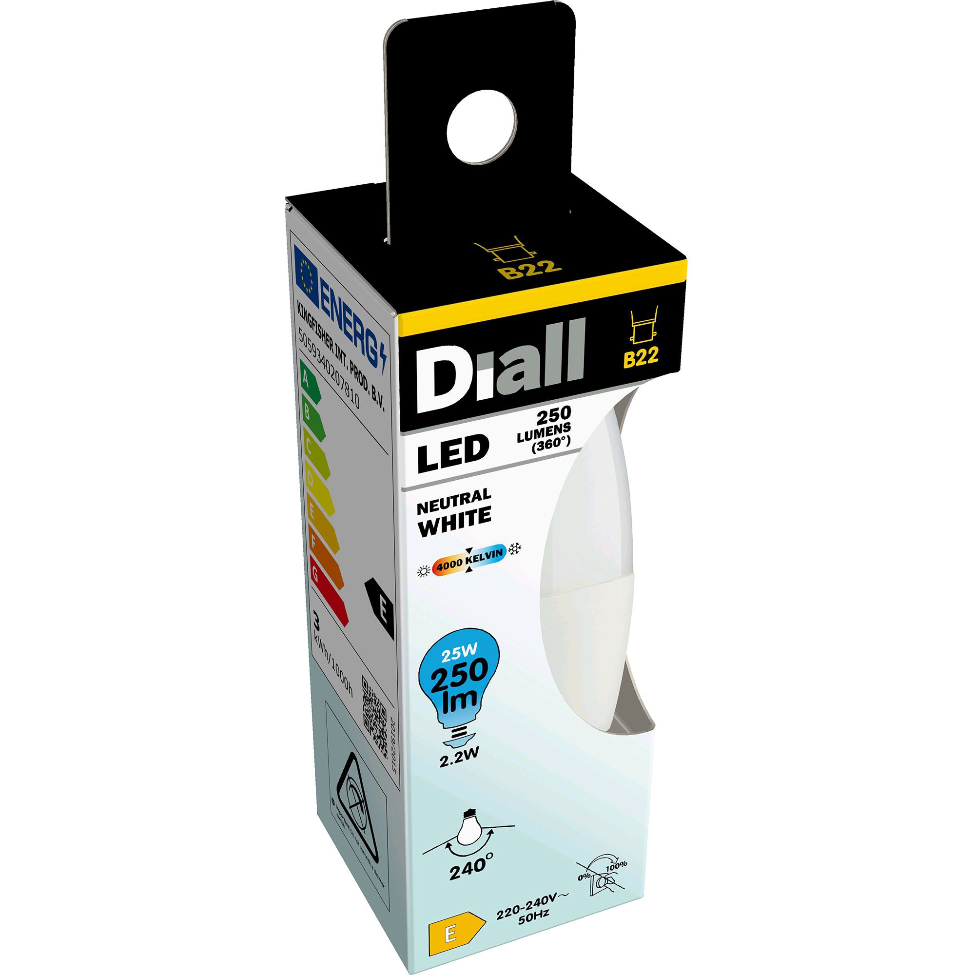 Diall B22 2.2W 250lm Frosted Candle Neutral white LED Light bulb - 3