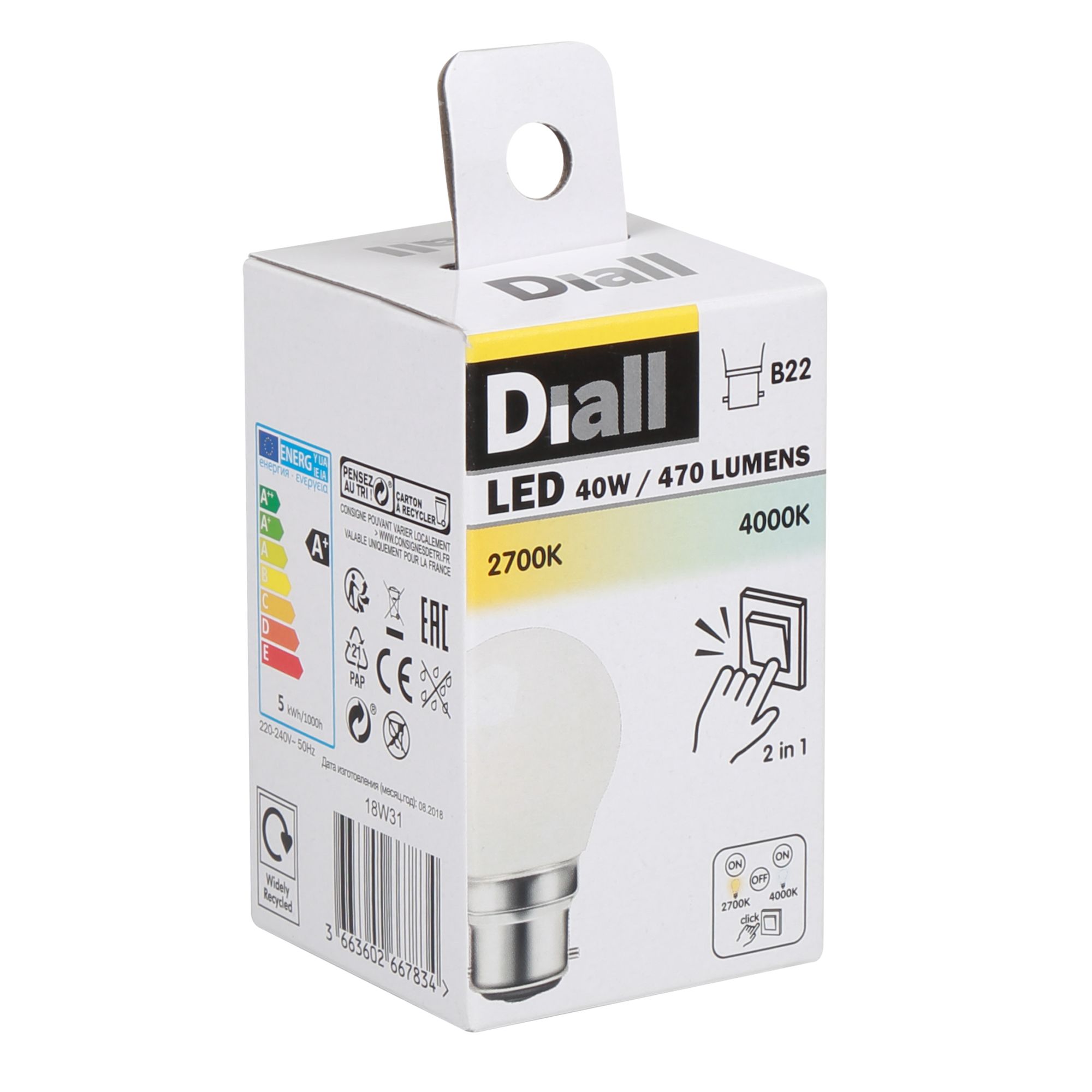 Diall B22 5W 470lm Globe Warm white & neutral white LED Light bulb
