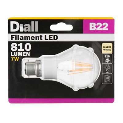 Diall B22 7W 810lm Classic LED Dimmable Filament Light bulb