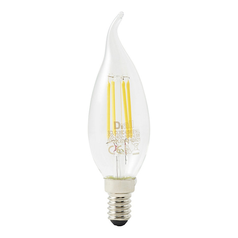 Diall B35 E14 3.4W 470lm Clear Candle Warm white LED filament Light bulb |  DIY at B&Q