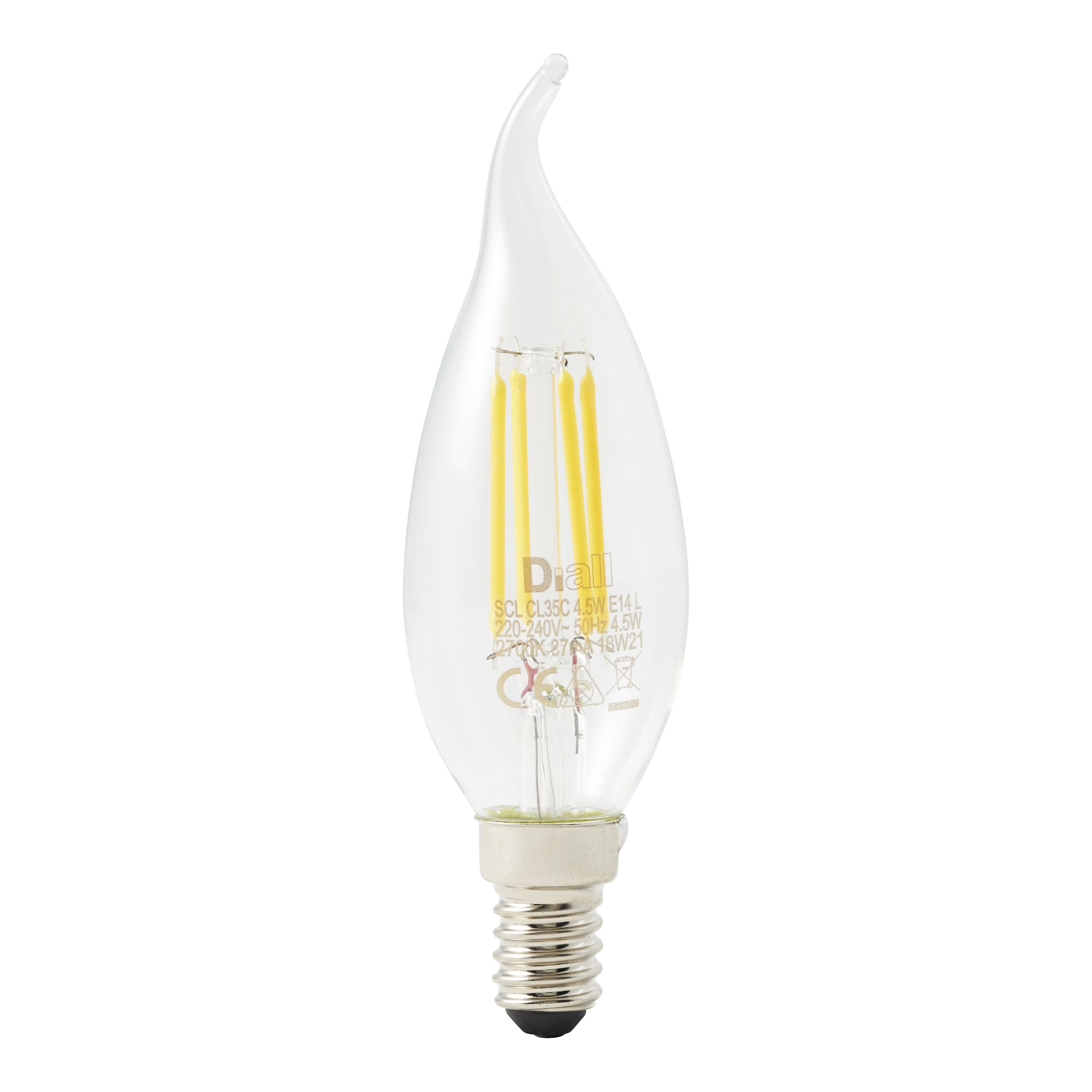 Diall B35 E14 3.4W | filament Candle B&Q Clear Warm 470lm DIY LED at Light bulb white
