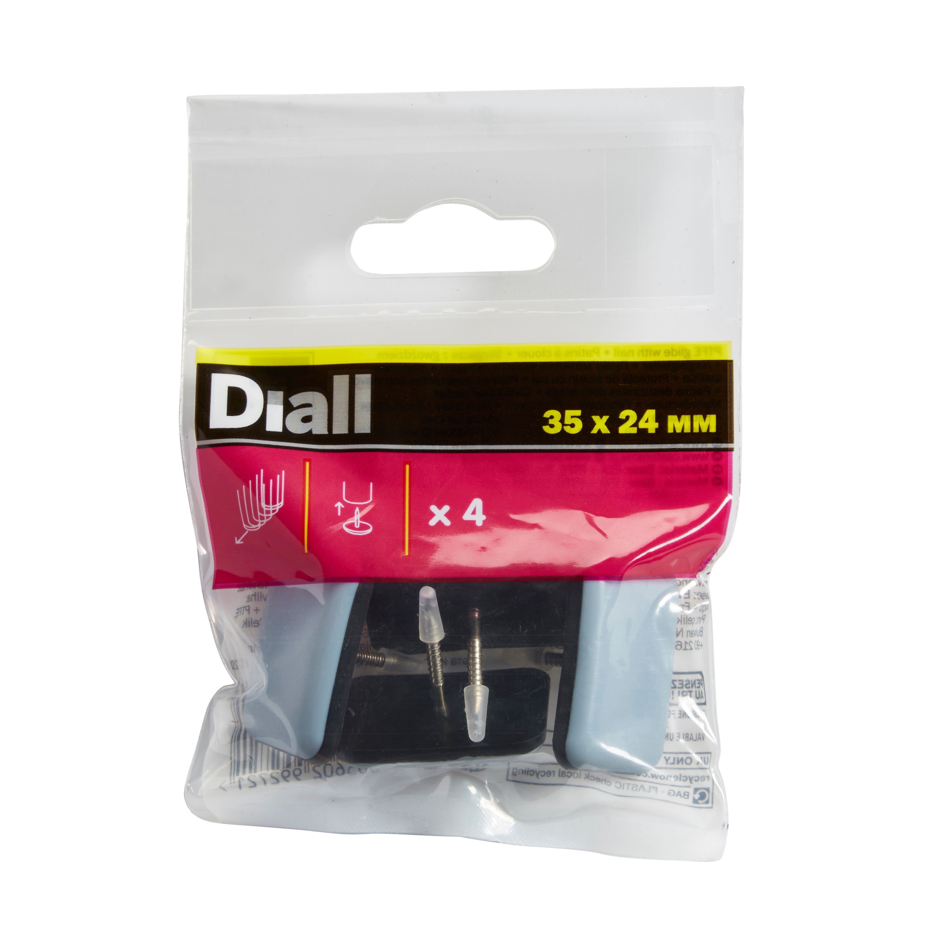 Diall Black & grey Metal & PTFE Nailin glide, Pack of 4 DIY at B&Q