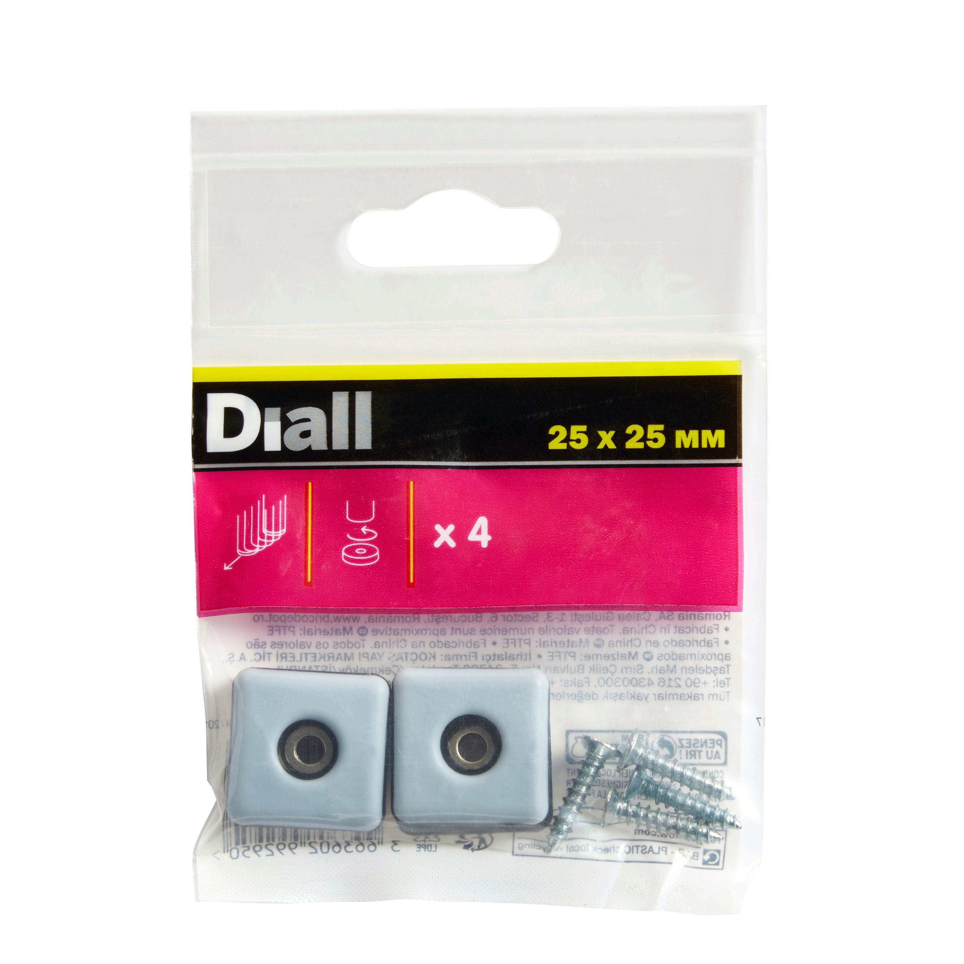 Diall Black & grey PTFE Screw-in glide (L)25mm (W)25mm, Pack of 4