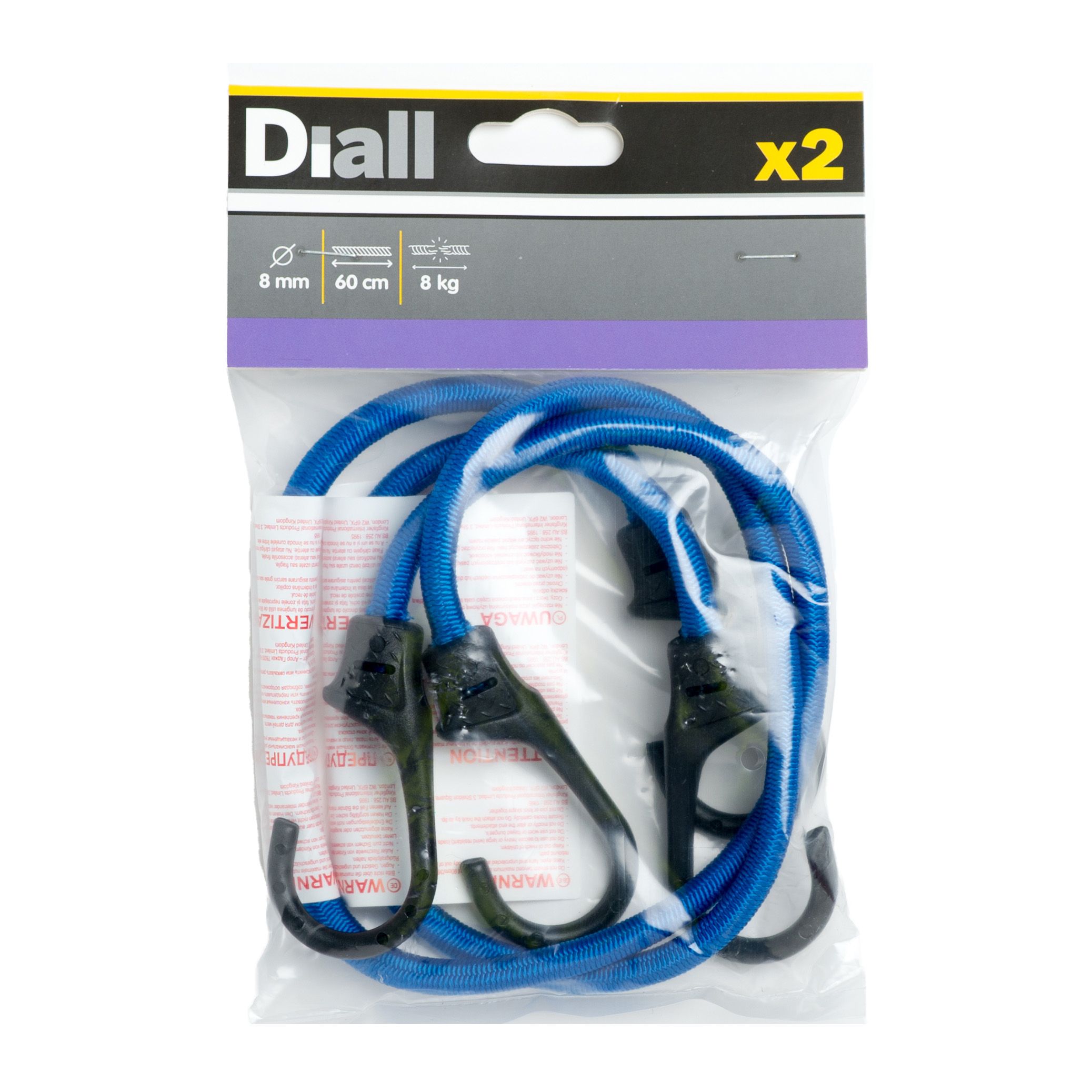 Diall Blue Bungee cord with hooks (Dia)8mm (L)0.6m, Pack of 2