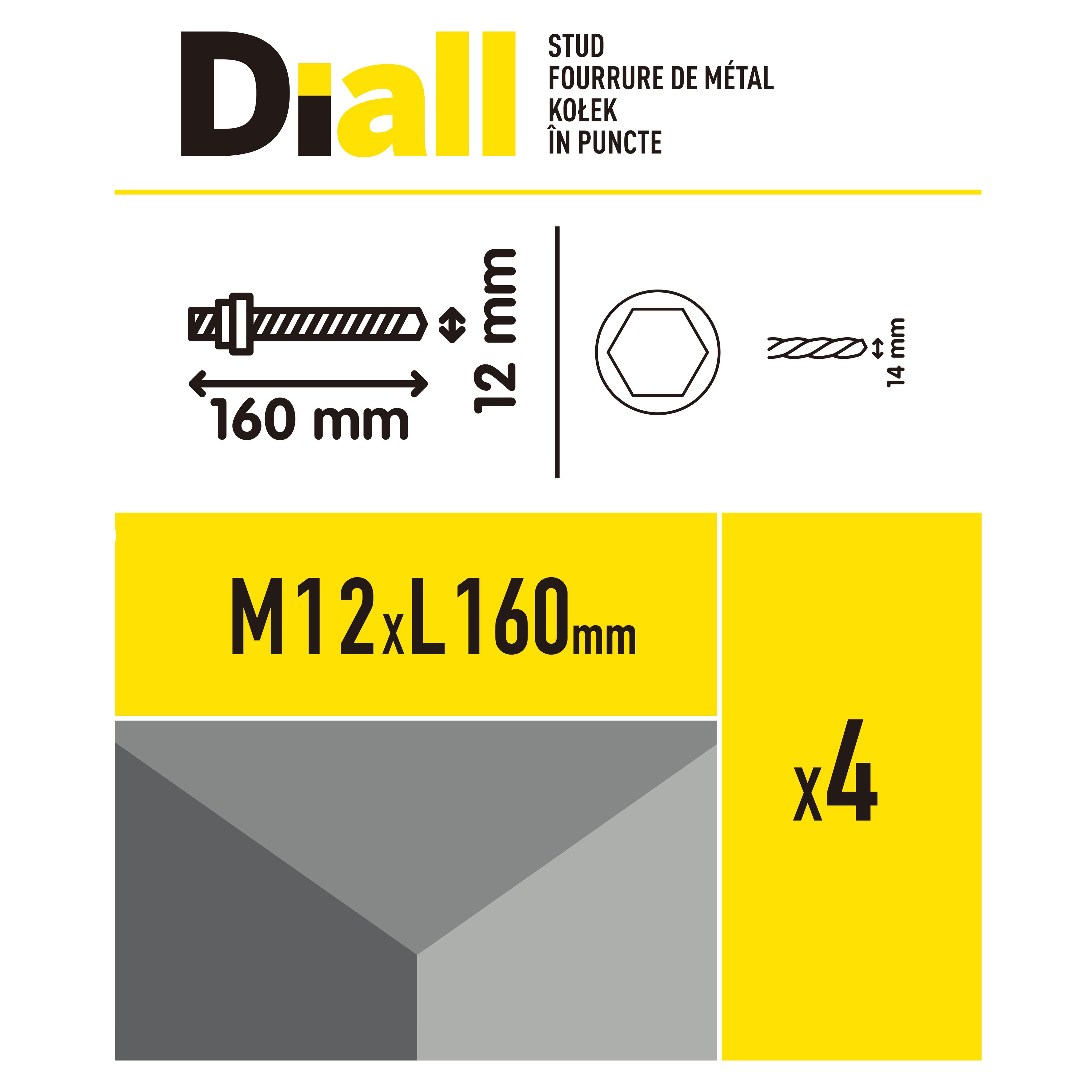 Diall Blue zinc-plated Carbon steel Stud (Dia)12mm (L)160mm, Pack of 4
