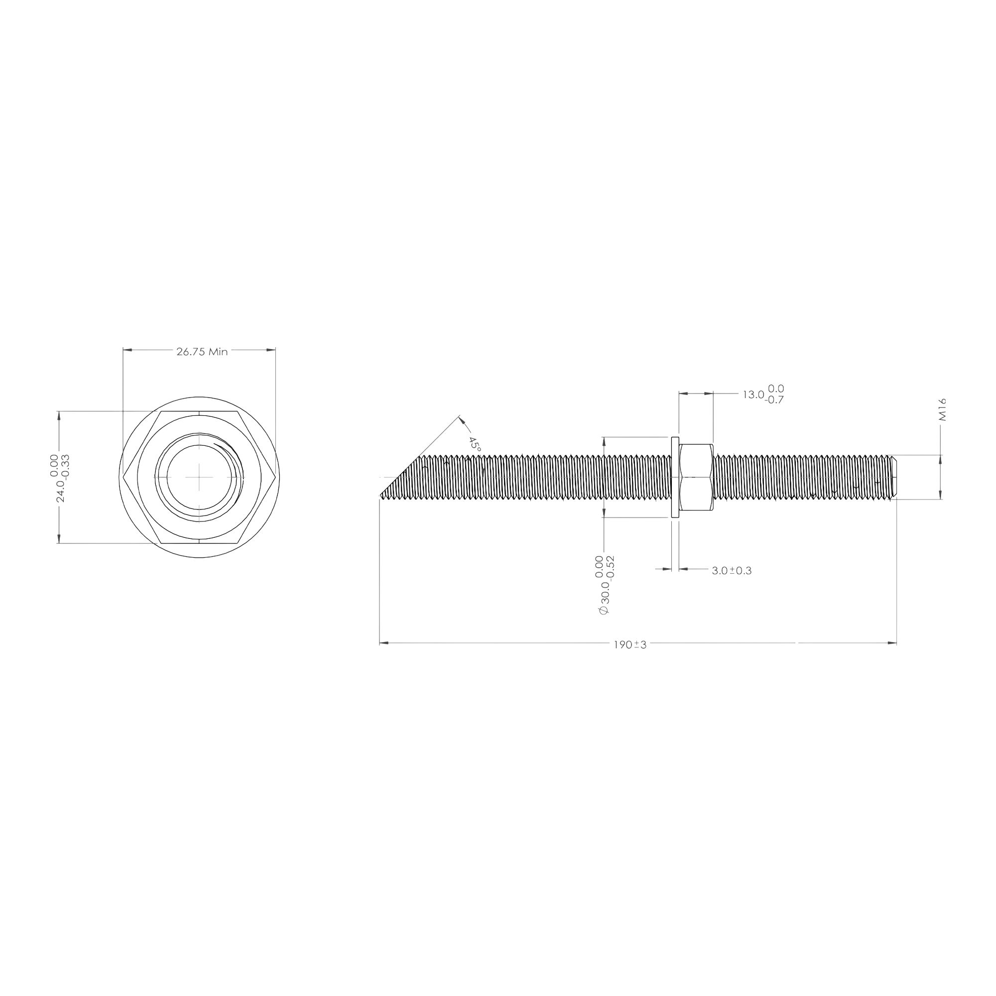 Diall Blue zinc-plated Carbon steel Stud (Dia)16mm (L)190mm, Pack of 2