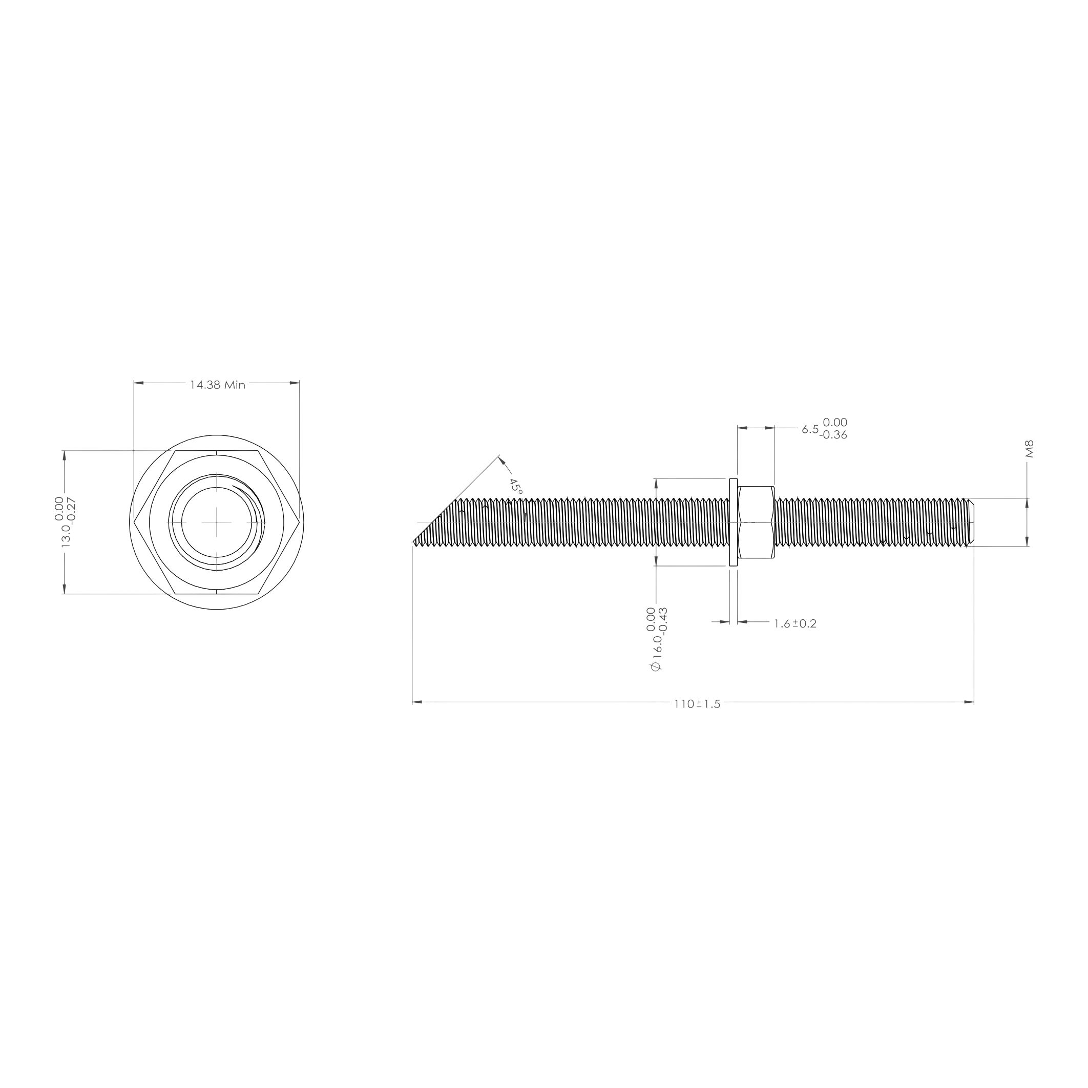 Diall Blue zinc-plated Carbon steel Stud (Dia)8mm (L)110mm, Pack of 4