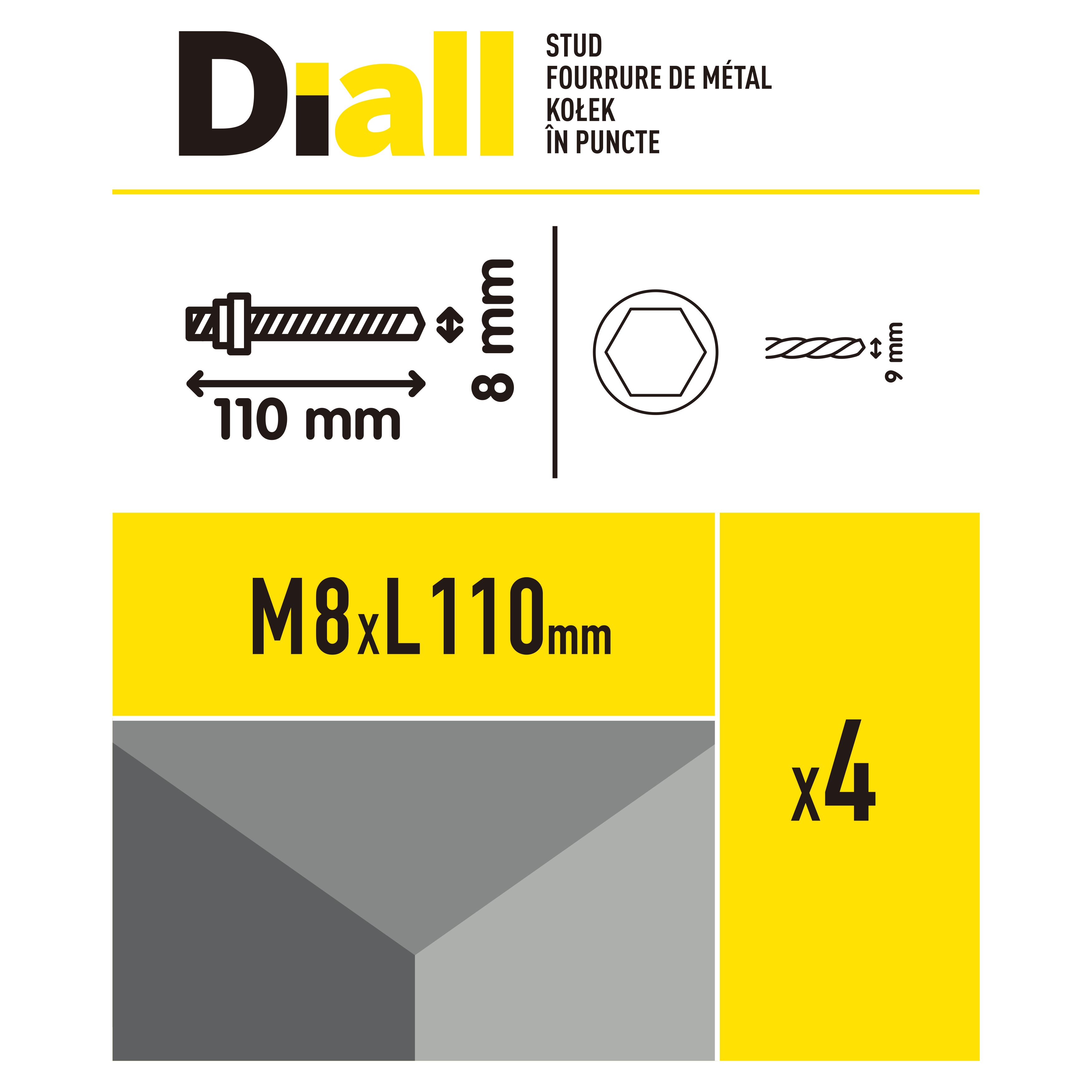 Diall Blue zinc-plated Carbon steel Stud (Dia)8mm (L)110mm, Pack of 4