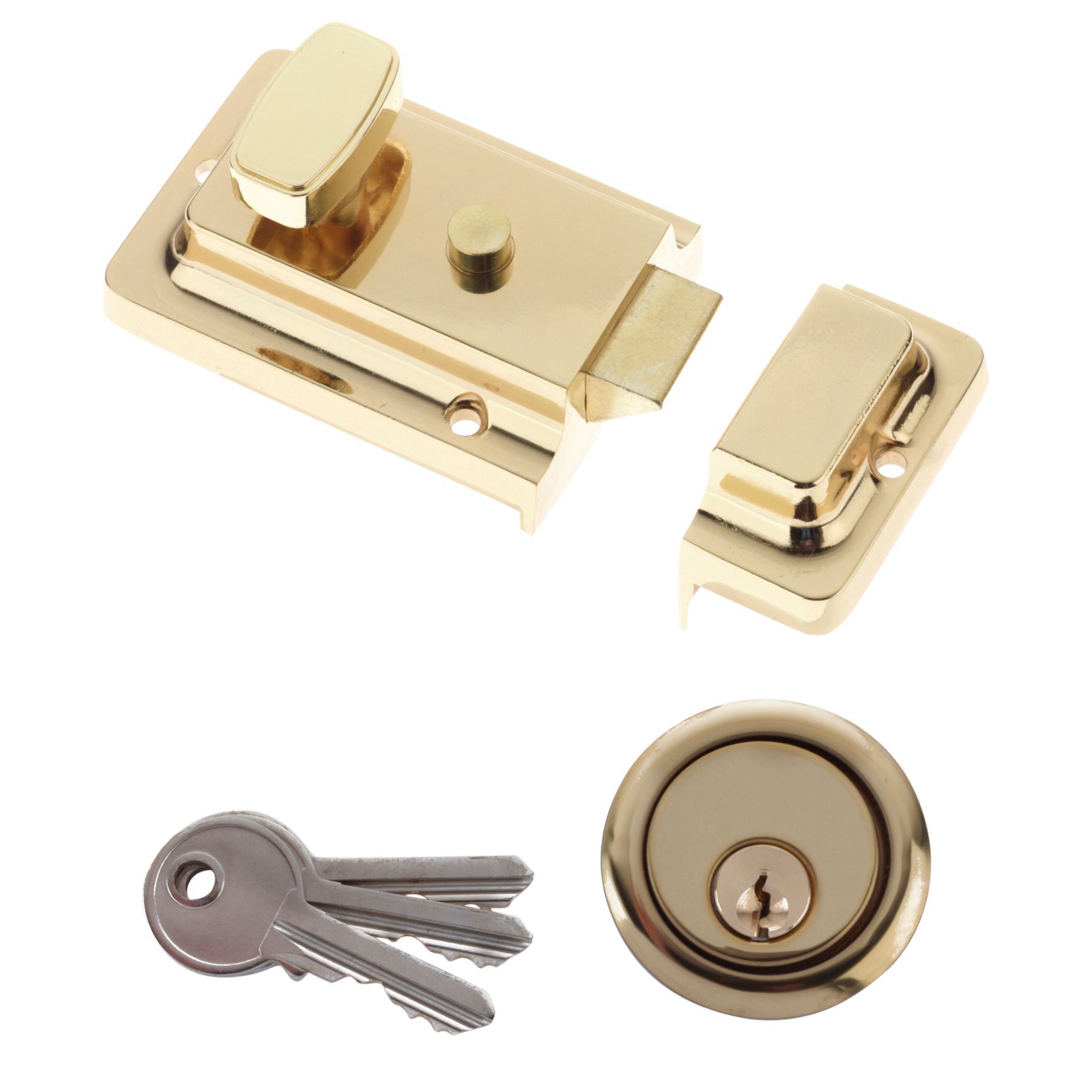 Diall Brass effect Deadlock Night latch, (H)62mm (W)90mm DIY at B&Q