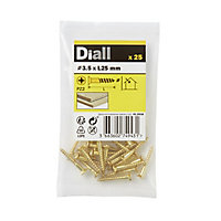 Diall Brass Screw (Dia)3.5mm (L)25mm, Pack of 25