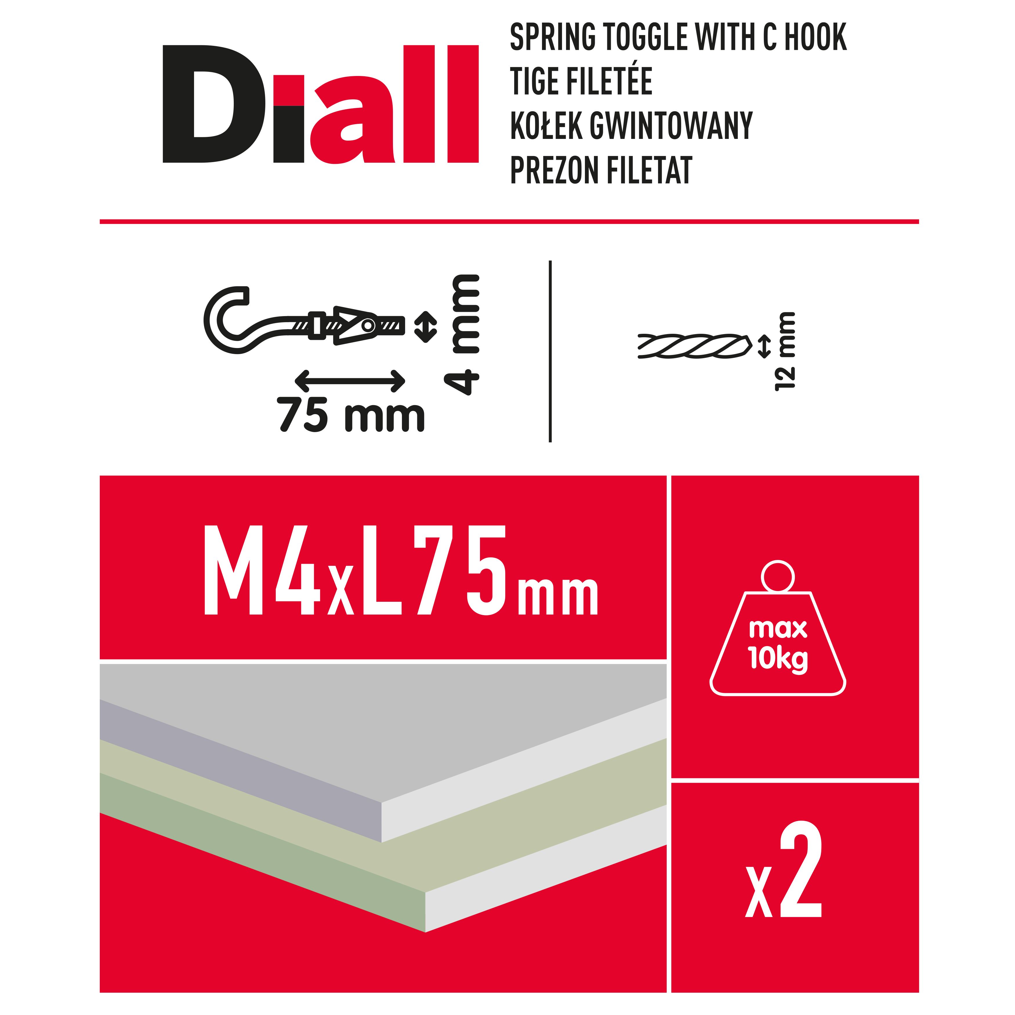 Diall C-hook Spring toggle (Dia)4mm (L)75mm, Pack of 2
