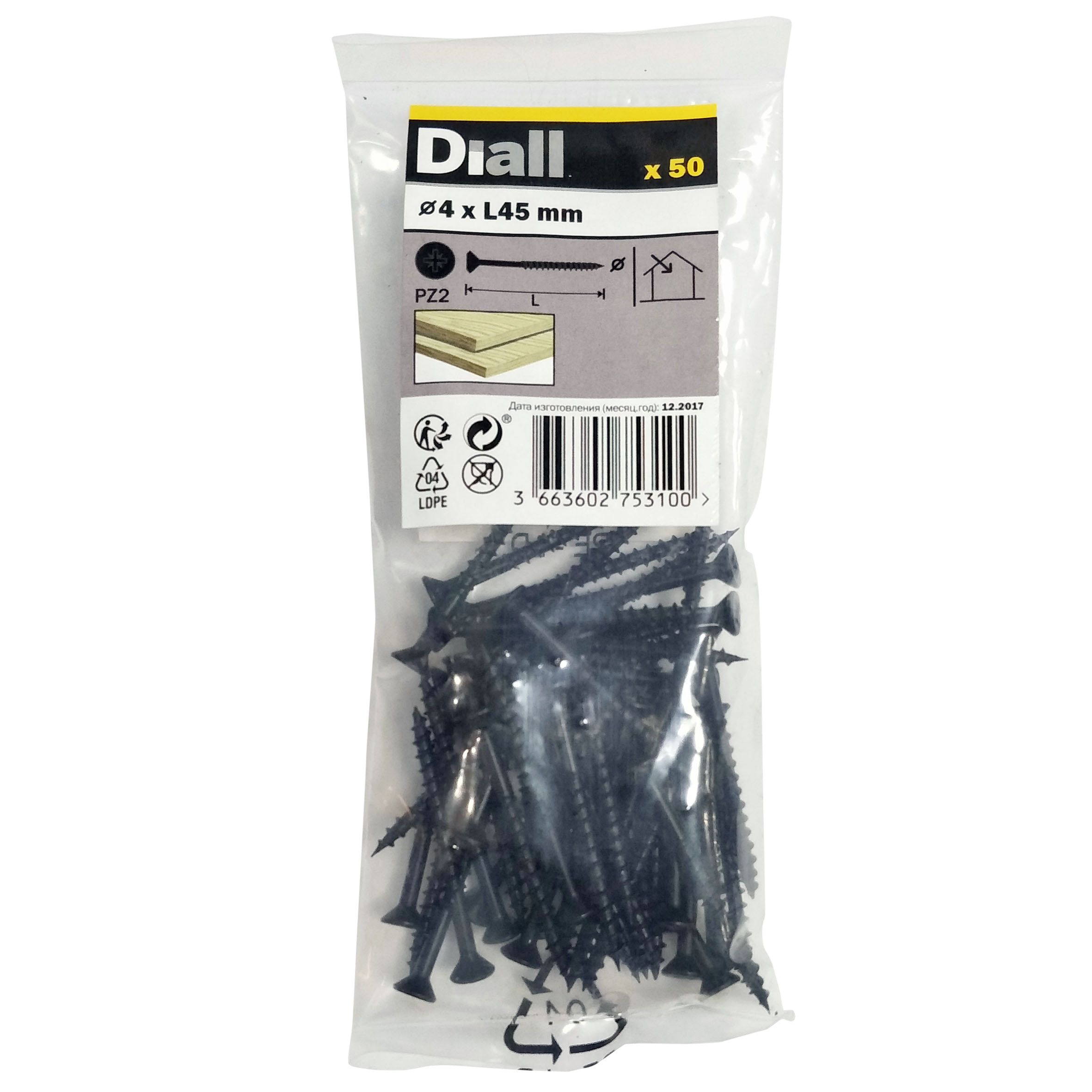 Diall Carbon steel Furniture screw (Dia)4mm (L)45mm, Pack of 50