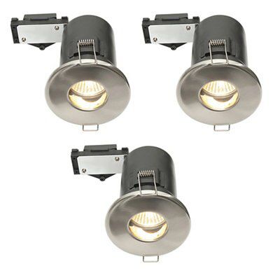Diall Chrome effect Non-adjustable LED Warm white Downlight 3.5W IP65, Pack of 3