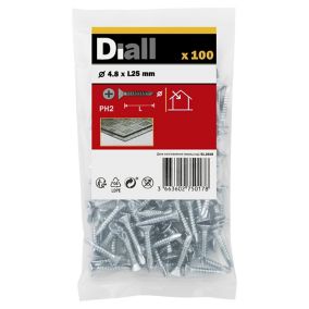 Diall Cruciform Philips Zinc-plated Carbon steel Screw (Dia)4.8mm (L)25mm, Pack of 100