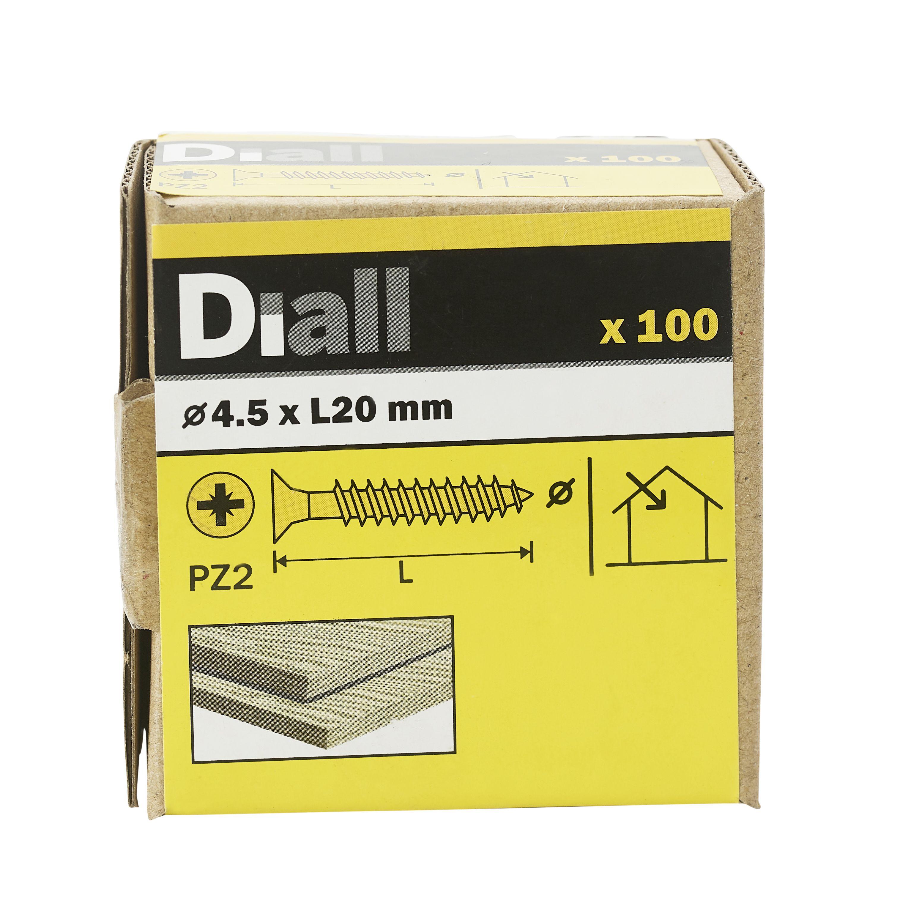 Diall Double-countersunk Yellow-passivated Carbon steel Screw (Dia)4.5mm (L)20mm, Pack of 100