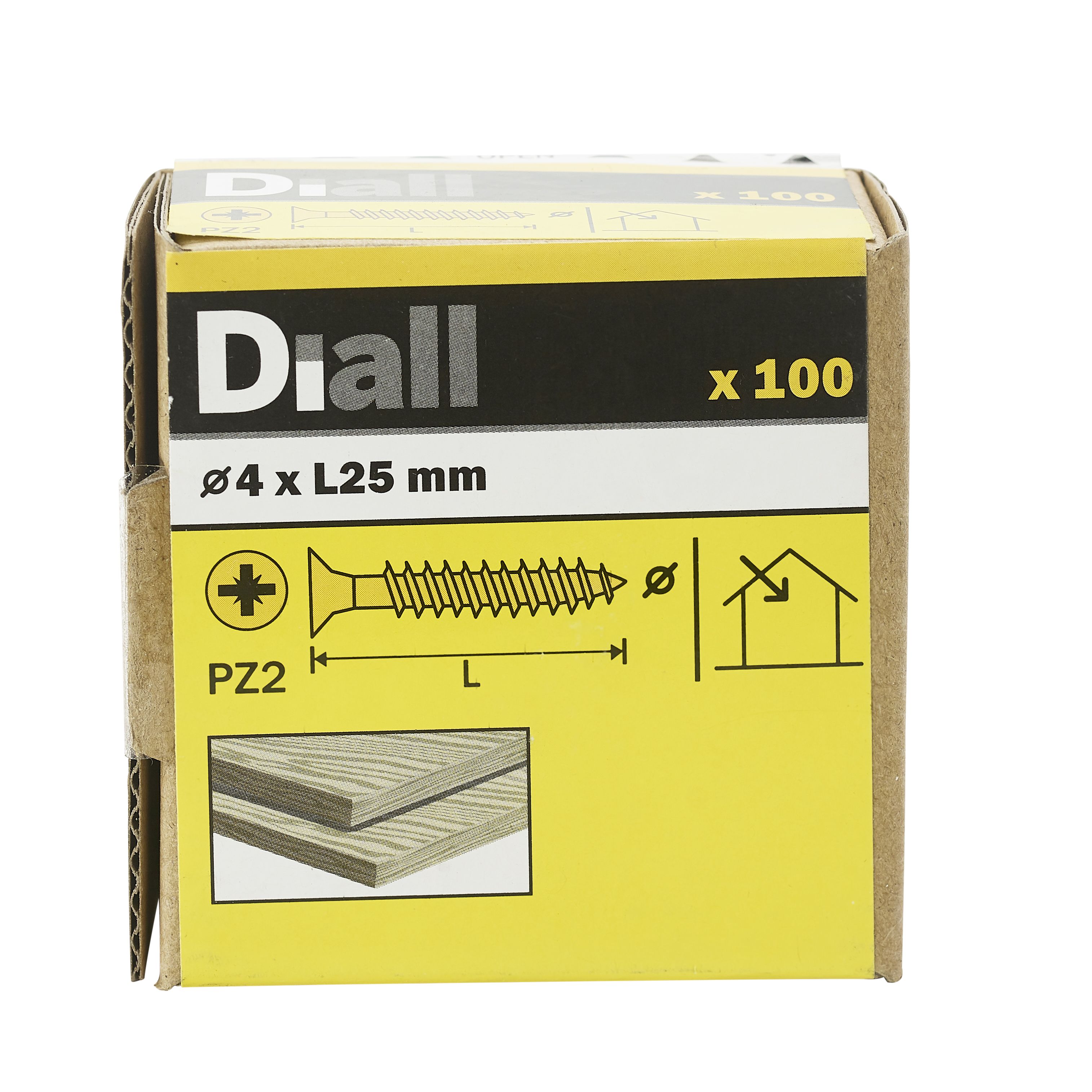 Diall Double-countersunk Yellow-passivated Carbon steel Screw (Dia)4mm (L)25mm, Pack of 100