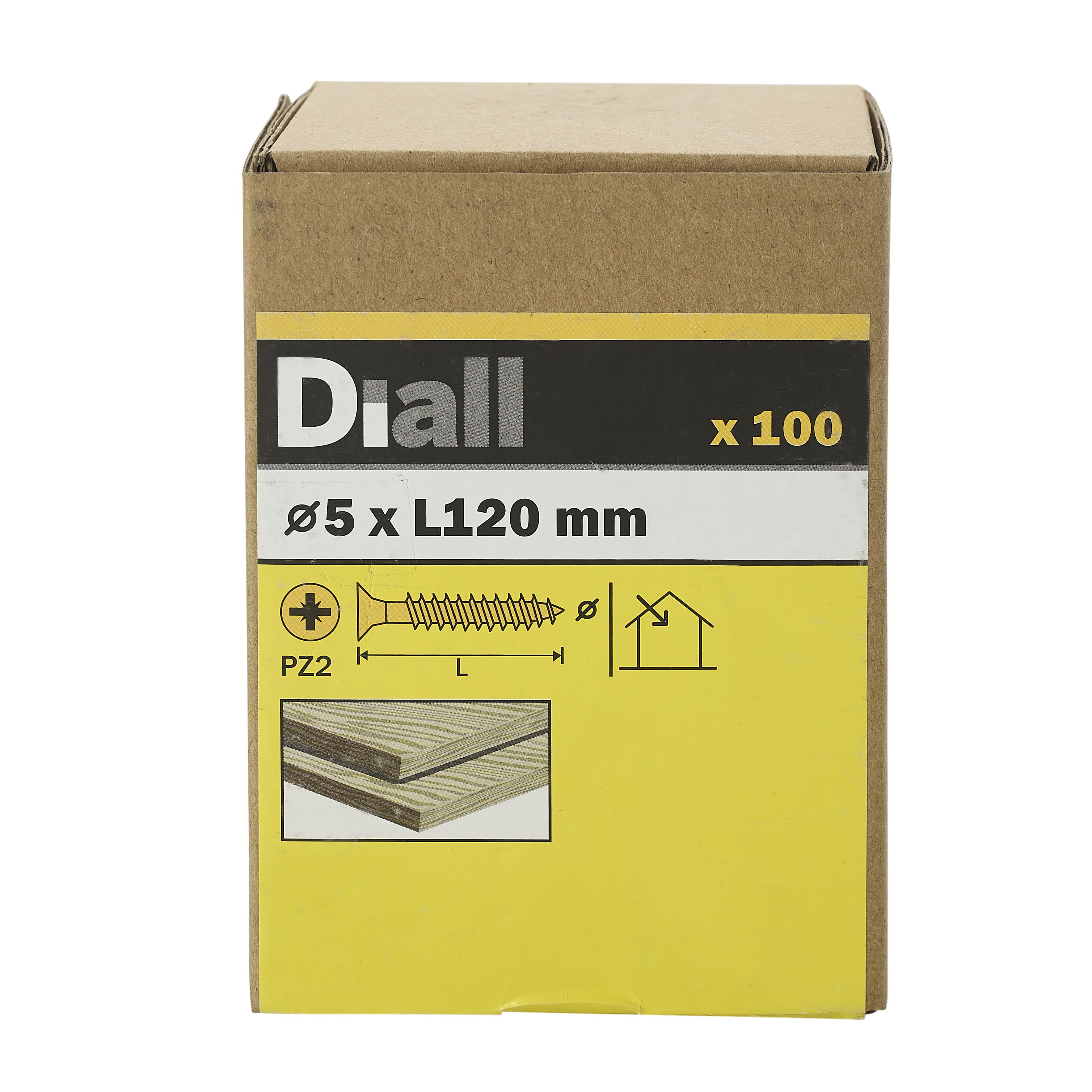 Diall Double-countersunk Yellow-passivated Carbon steel Screw (Dia)5mm (L)120mm, Pack of 100
