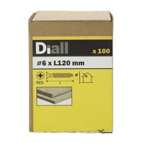 Diall Double-countersunk Yellow-passivated Carbon steel Screw (Dia)6mm (L)120mm, Pack of 100