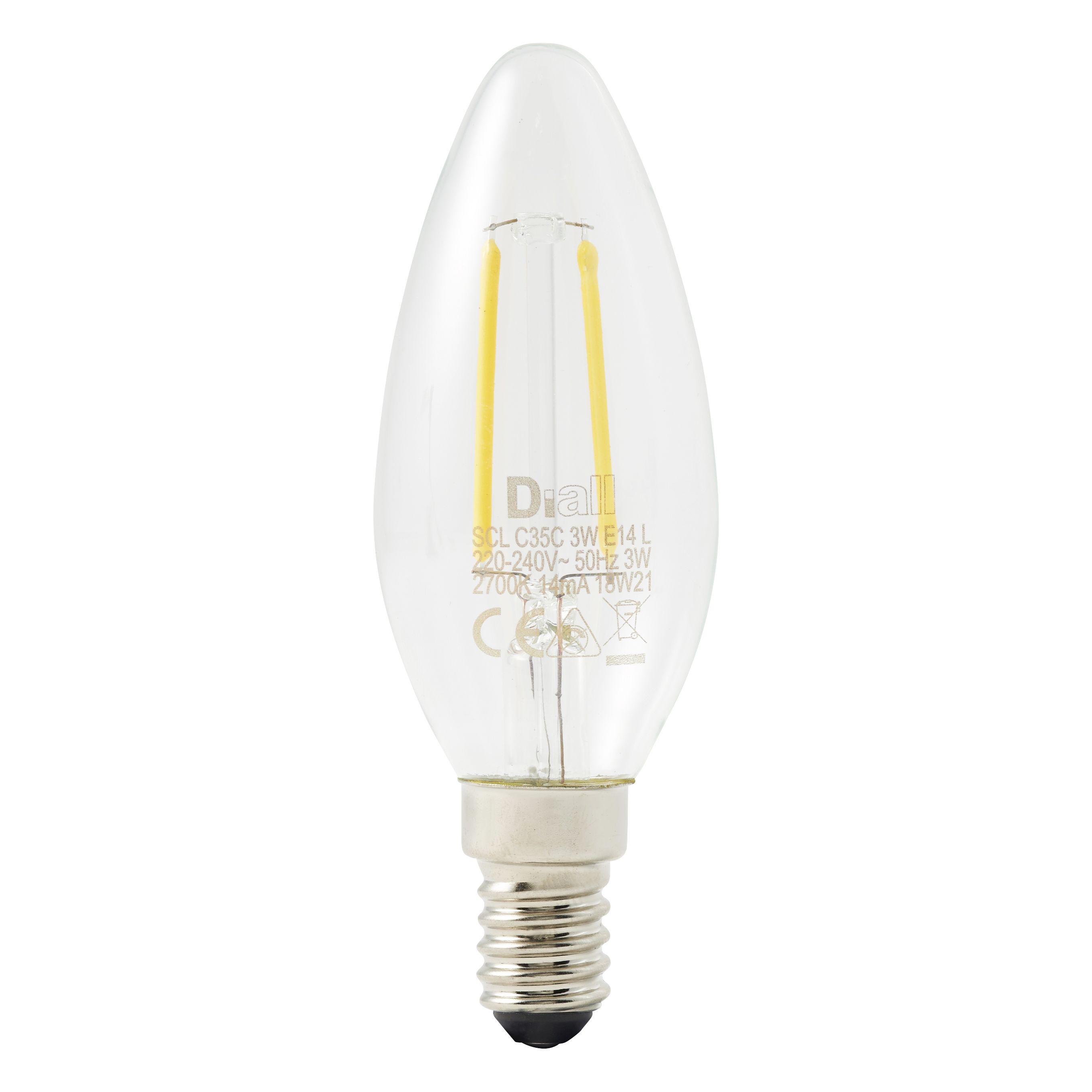 Diall E14 1.8W 250lm Clear Candle Warm white LED filament Light bulb