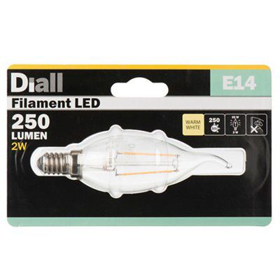 Diall E14 2W 250lm Candle LED Filament Light bulb
