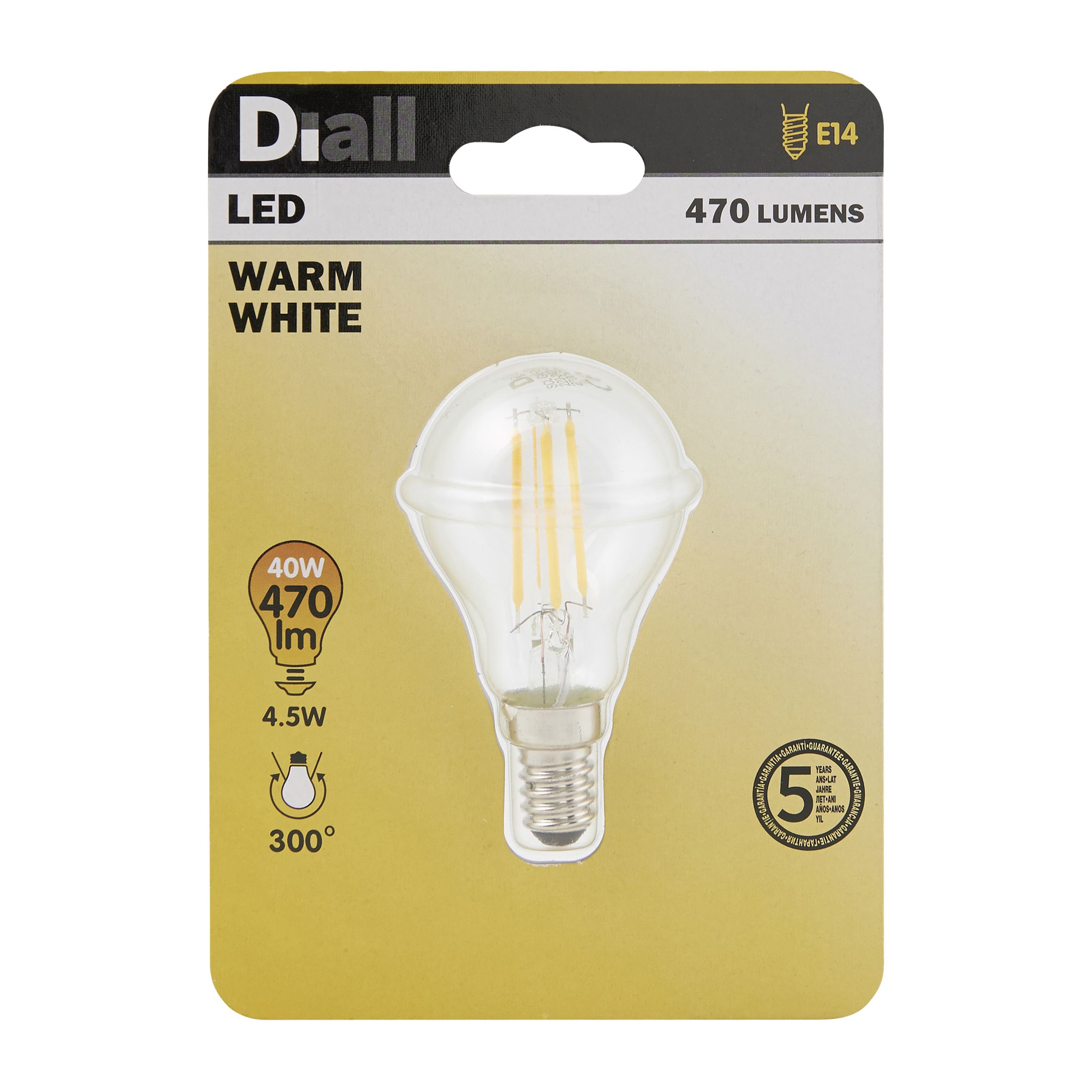 Diall E14 5W 470lm Globe Warm white LED Light bulb