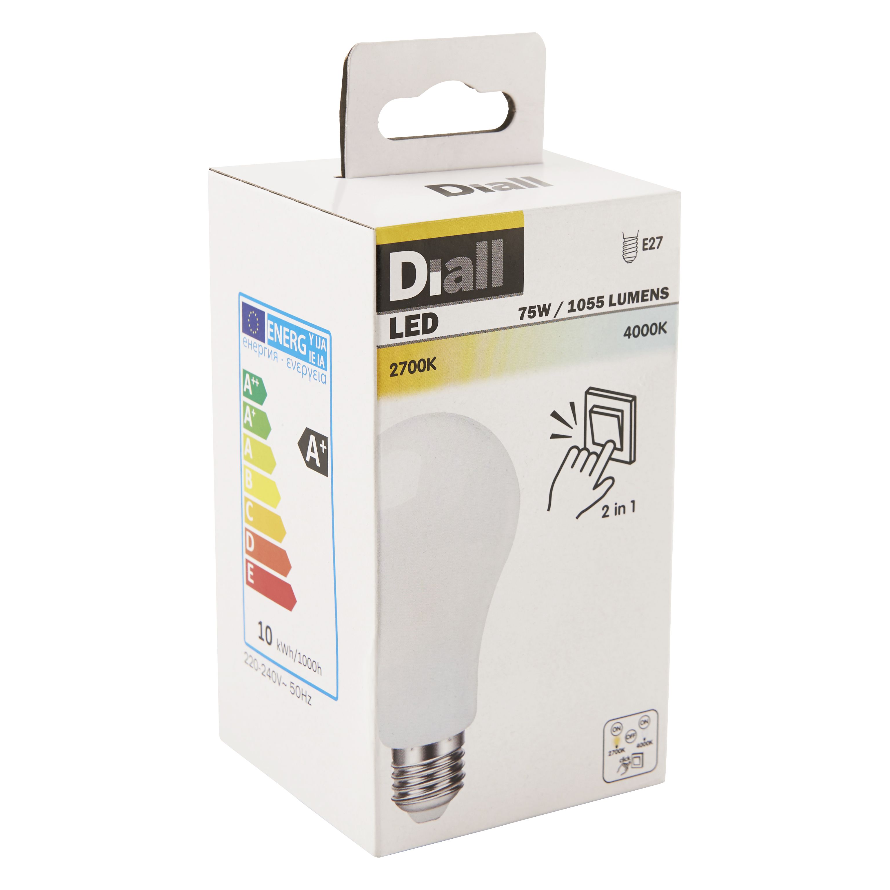 Diall E27 10W 1055lm GLS Warm white & neutral white LED Light bulb