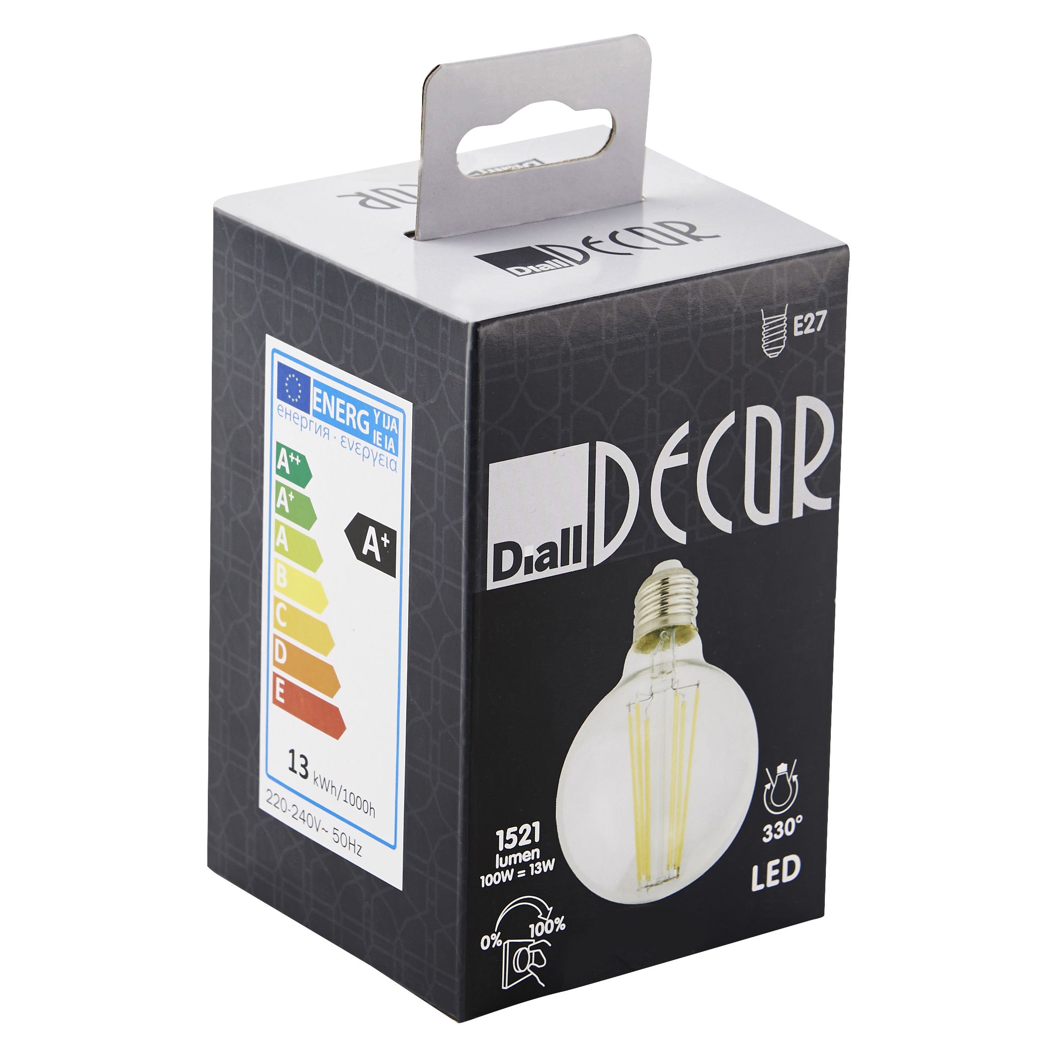 Diall E27 12W 1521lm Globe Neutral white LED Dimmable Filament Light bulb