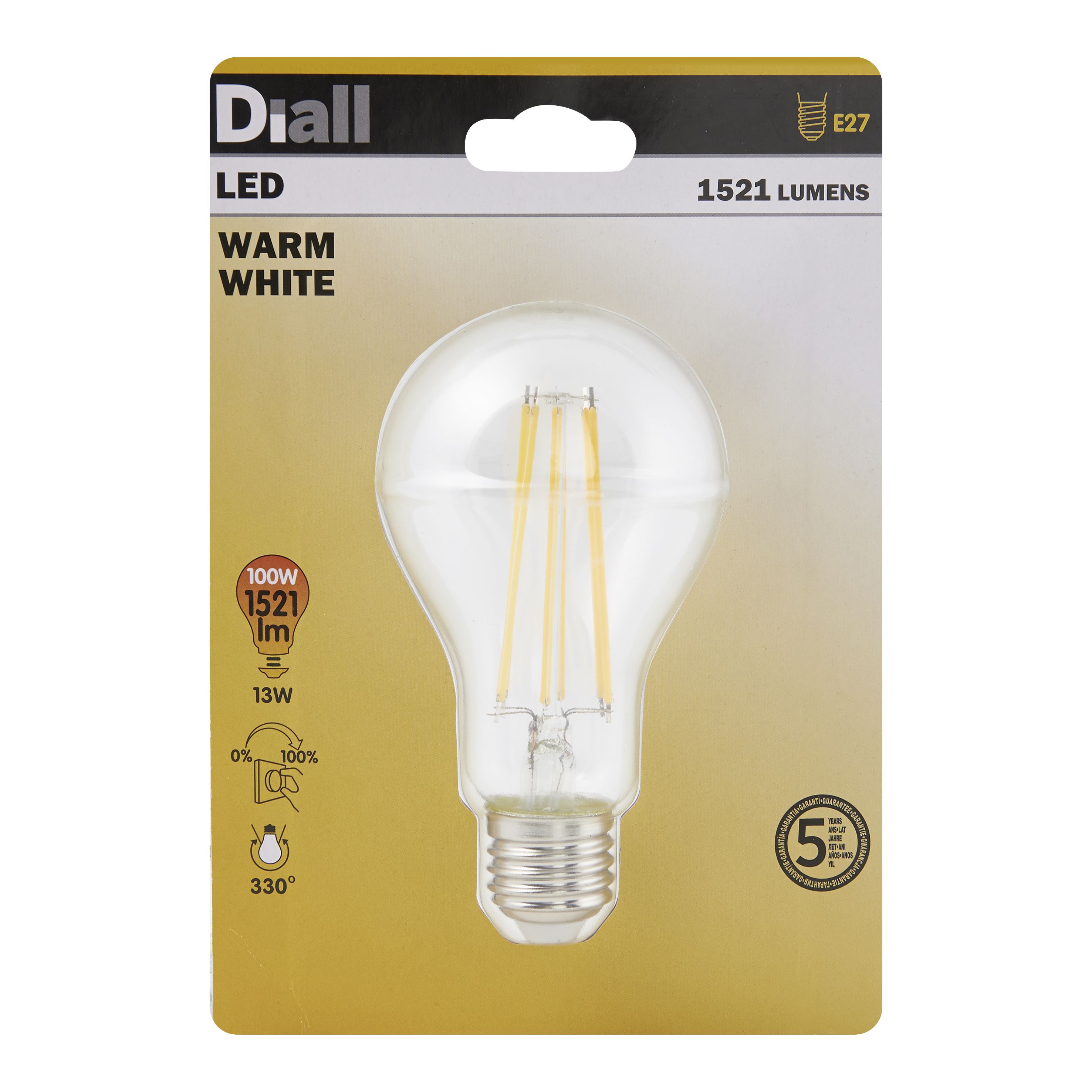 Diall E27 12W 1521lm GLS Warm white LED Dimmable Light bulb