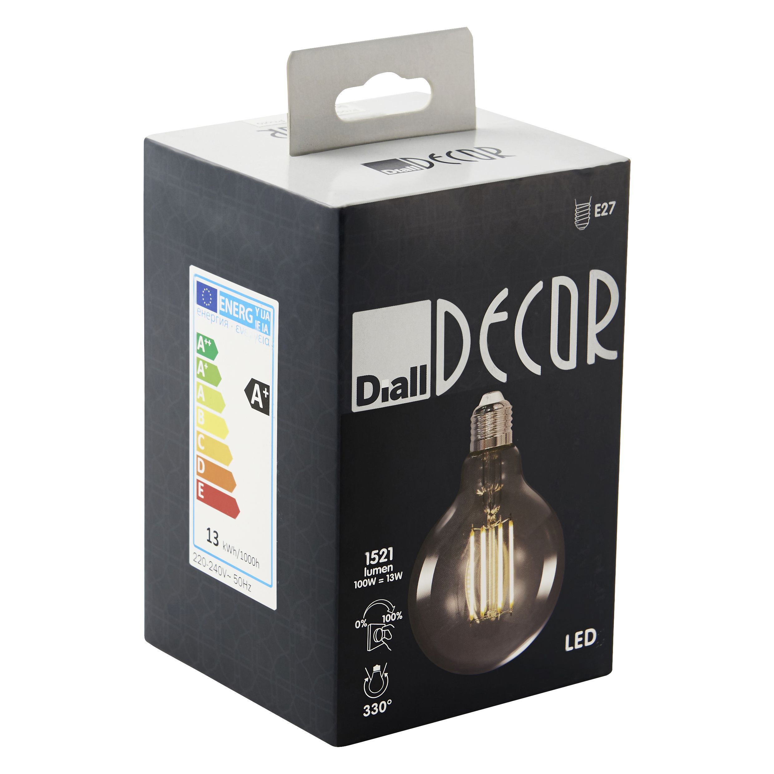 Diall E27 13W 1521lm Globe Neutral white LED Dimmable Filament Light bulb