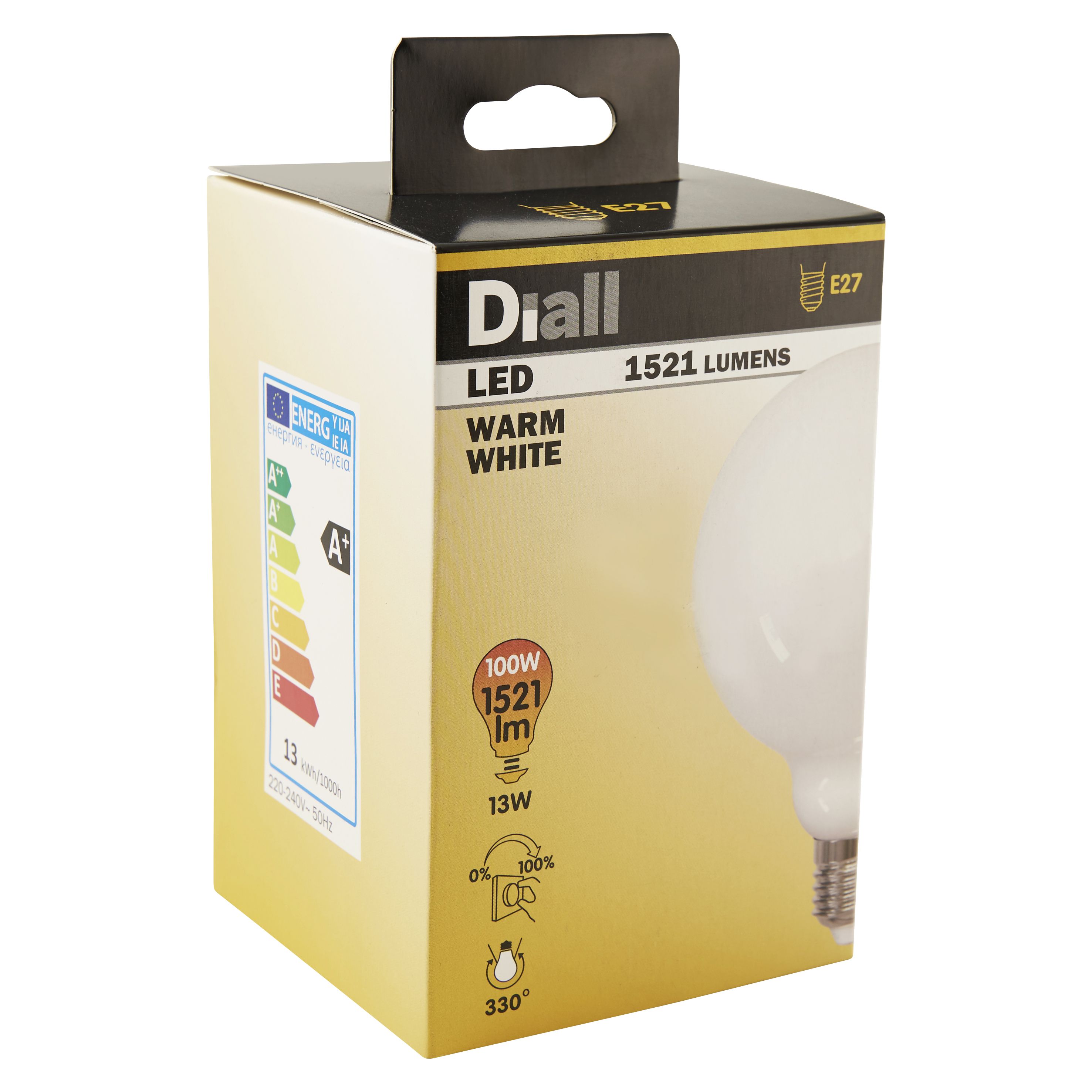 Diall E27 13W 1521lm Globe Warm white LED Dimmable Light bulb
