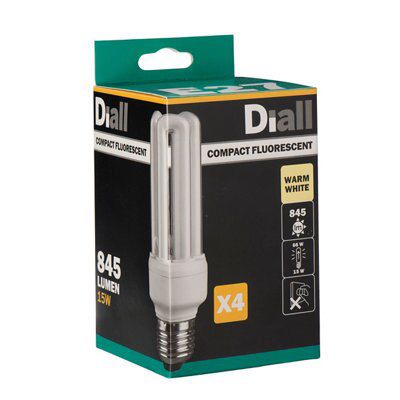 Diall E27 20W 1200lm Stick CFL Light bulb, Pack of 4