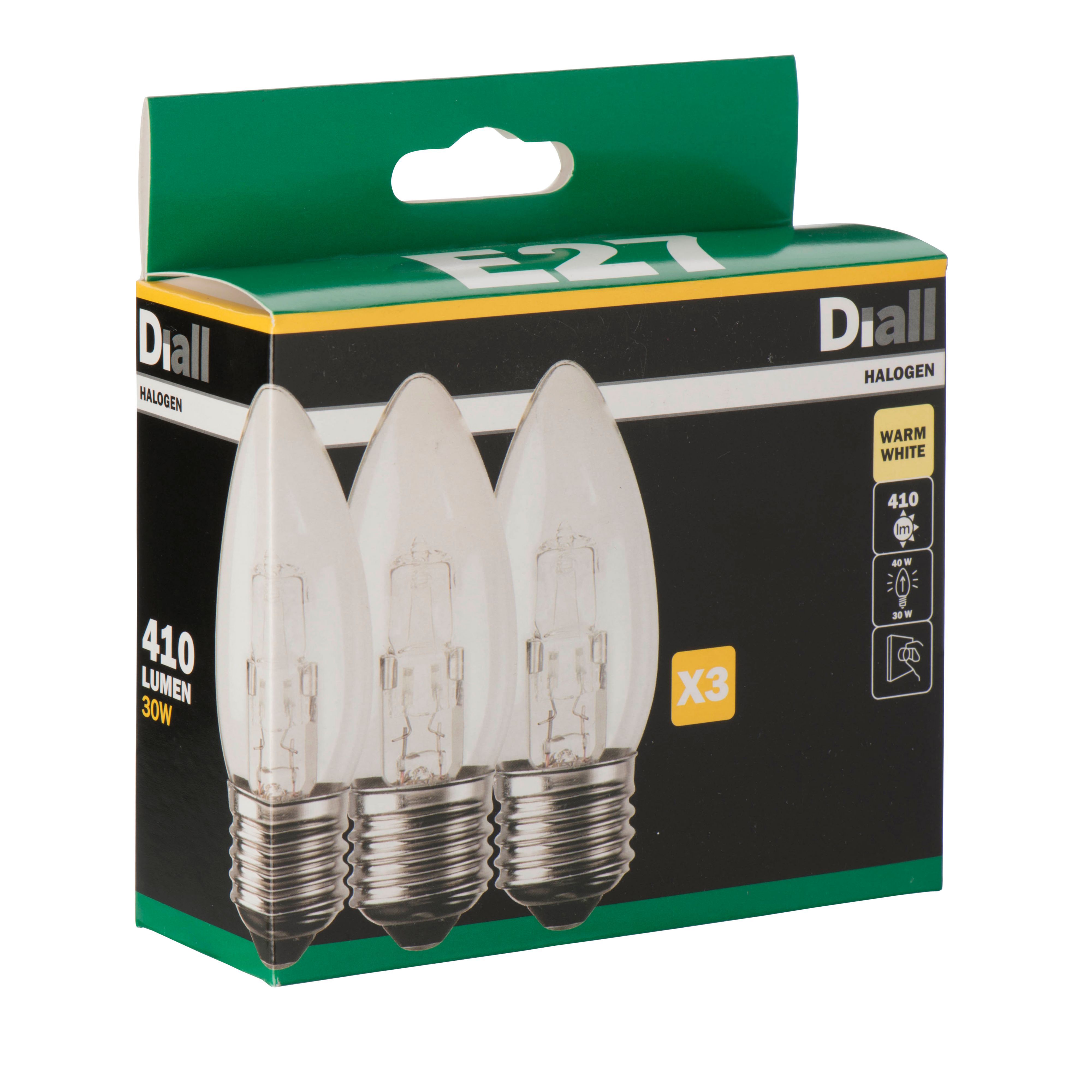 Diall E27 30W Candle Halogen Dimmable Light bulb, Pack of 3