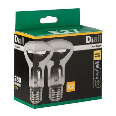 Diall E27 42W Reflector (R63) Halogen Dimmable Light bulb, Pack of 2