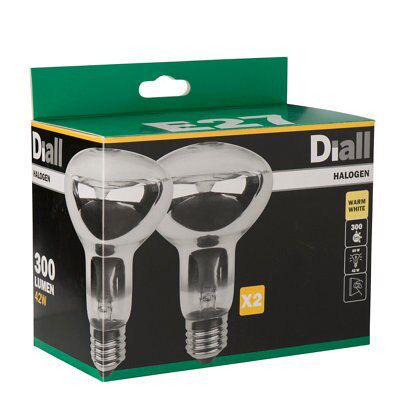 Diall E27 42W Reflector (R80) Halogen Dimmable Light bulb, Pack of 2