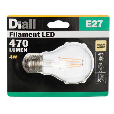 Diall E27 4W 470lm Classic Warm white LED Filament Light bulb