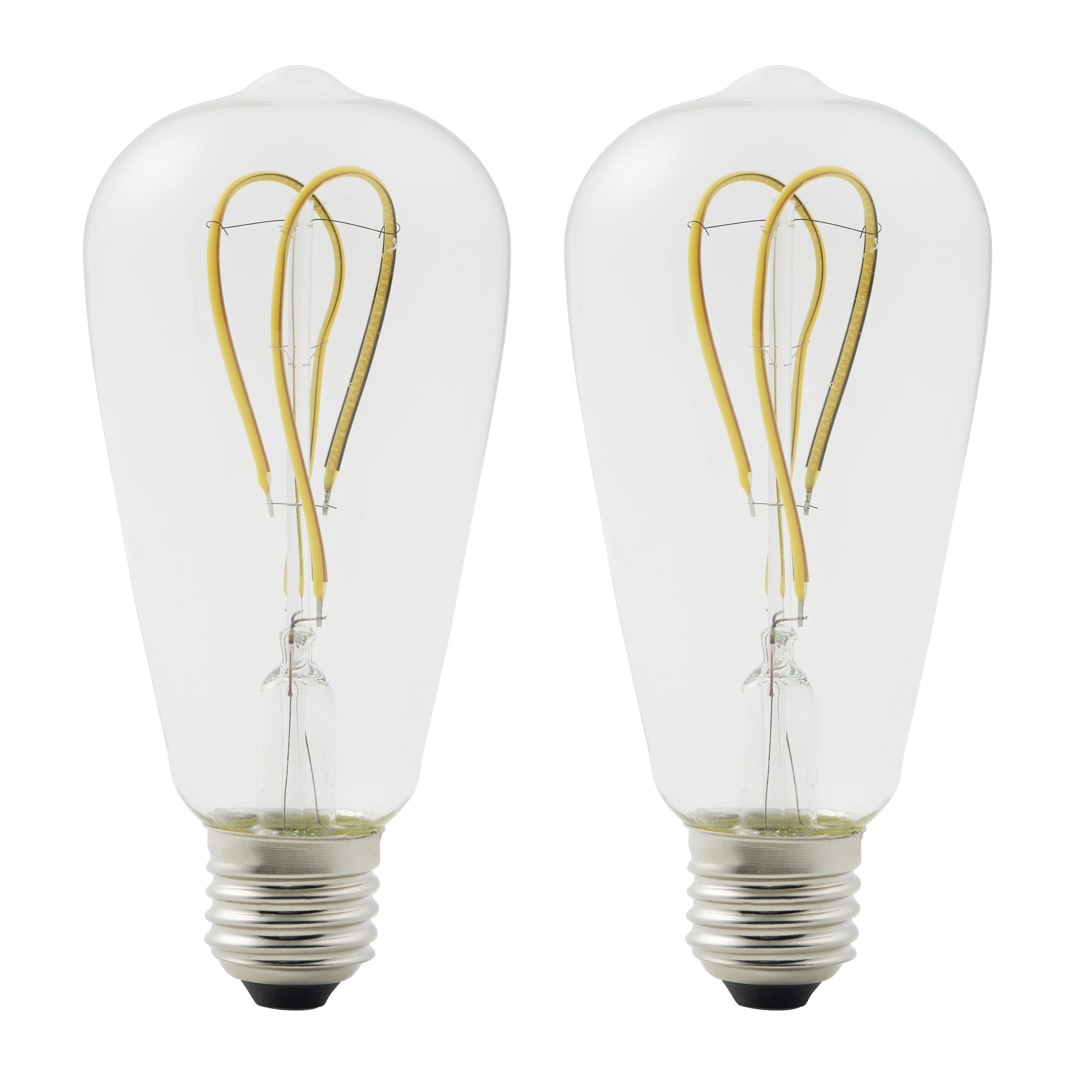 Diall E27 4W 470lm ST64 Warm white LED Filament Light bulb, Pack of 2