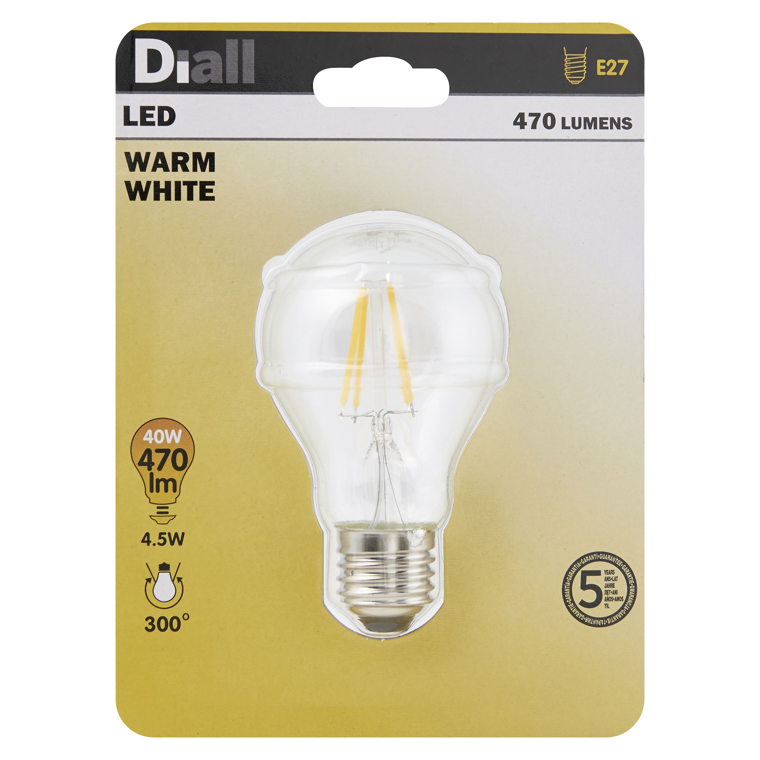 Diall E27 5W 470lm GLS Warm white LED Light bulb