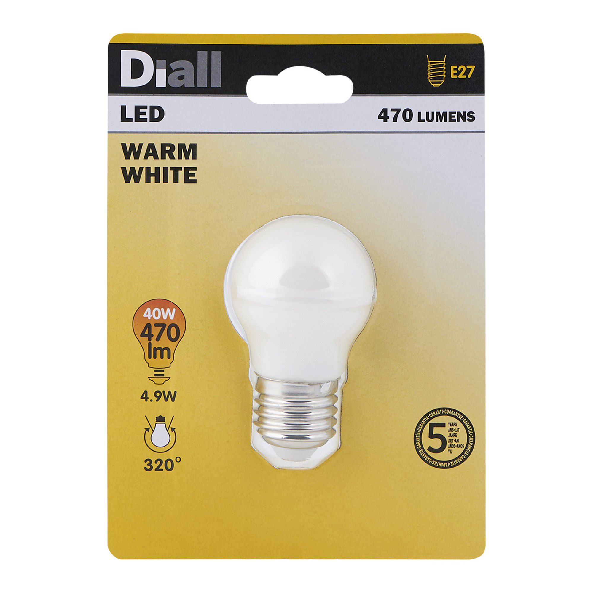 Diall E27 5W 470lm Mini globe Neutral white LED Light bulb