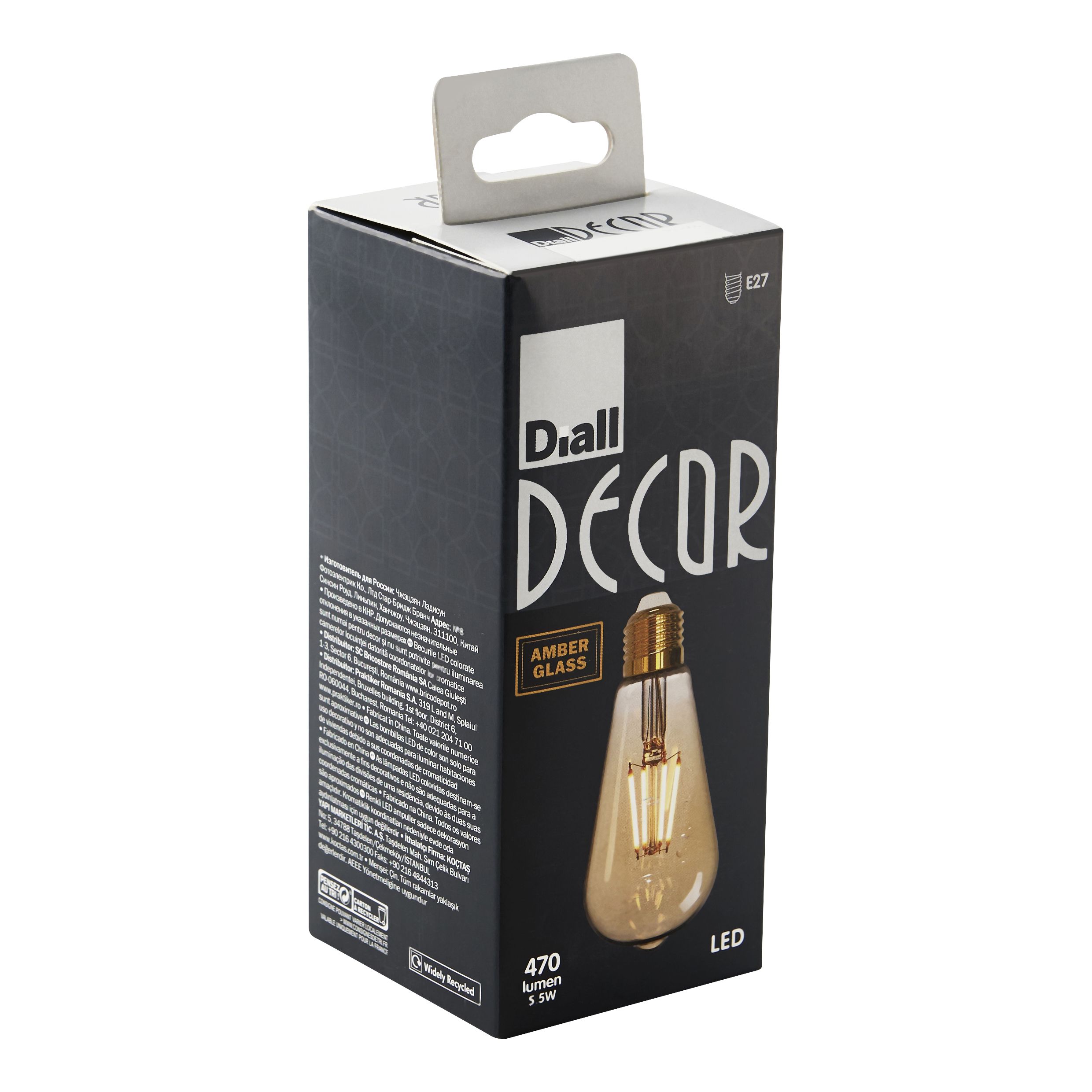 Diall E27 6W 470lm 300° Clear ST64 Warm white LED Filament Light bulb