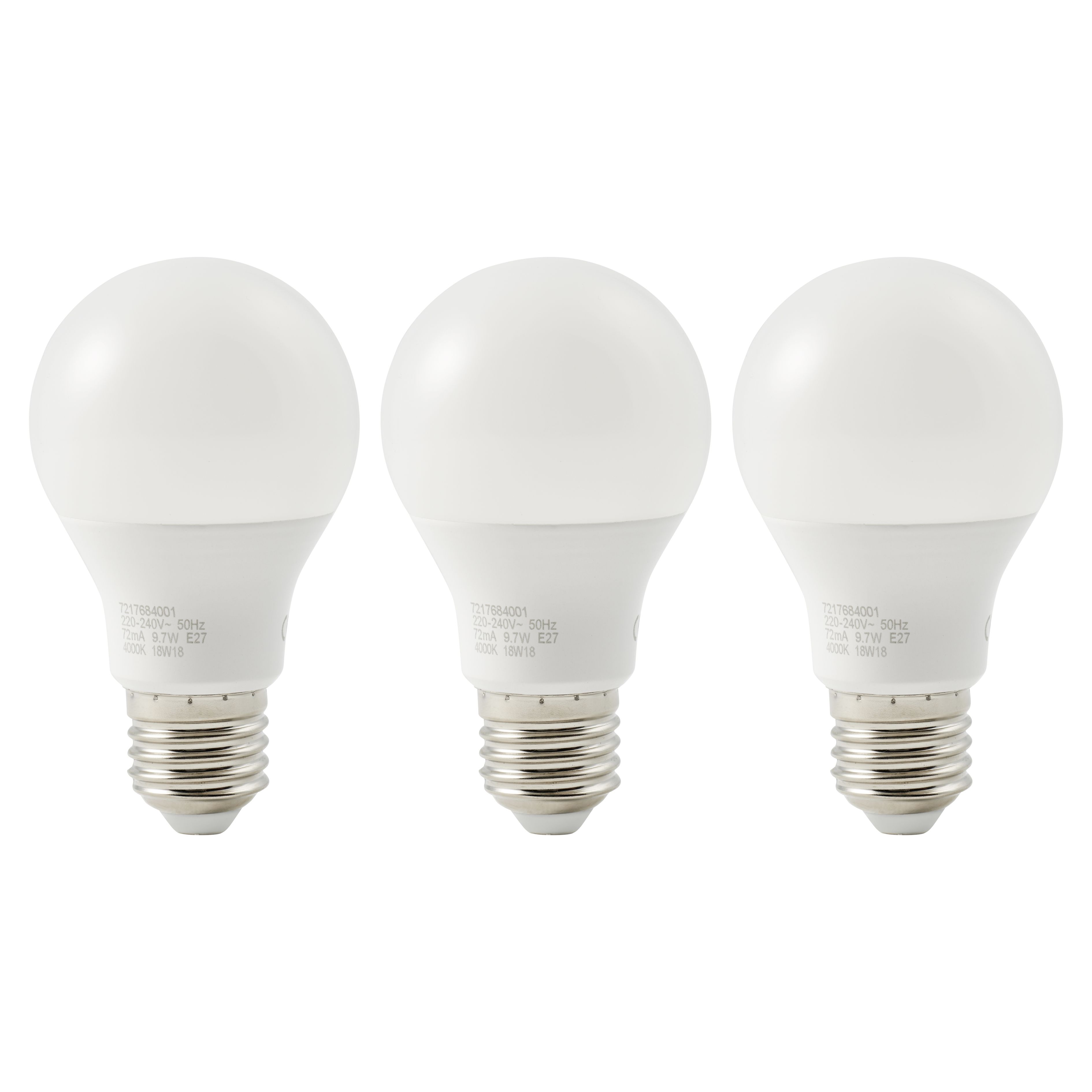 Diall E27 7.3W 806lm White A60 Neutral white LED Light bulb, Pack of 3