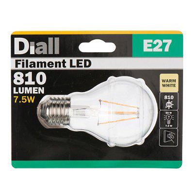 Diall E27 7.5W 810lm Classic LED filament Dimmable Light bulb