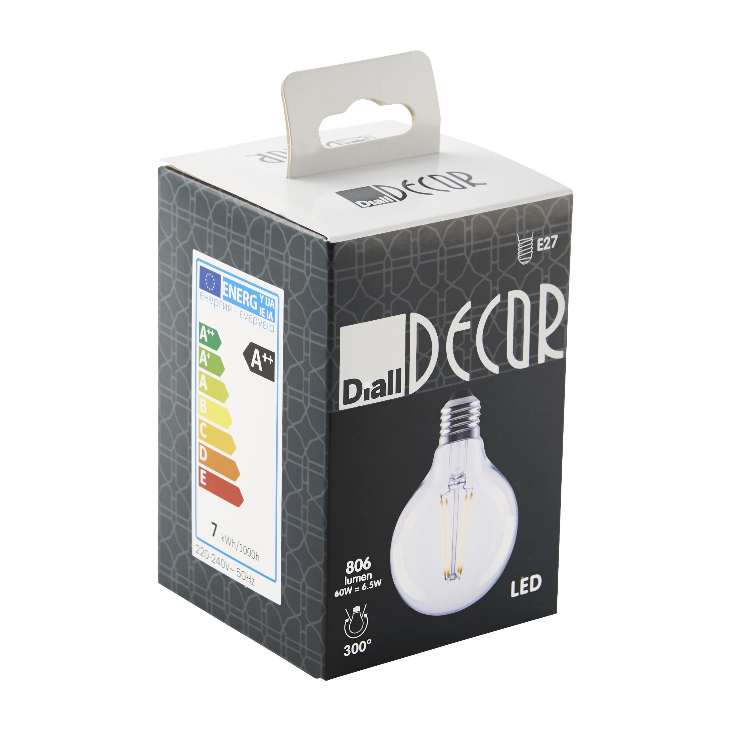 Diall E27 7W 806lm Globe Neutral white LED Filament Light bulb