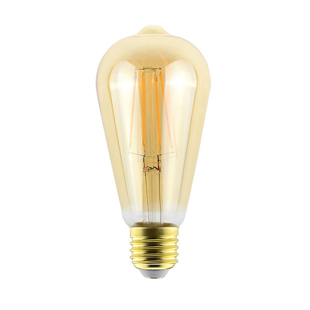 Diall E27 8.5W 806lm Amber ST64 Warm white LED Filament Light bulb | DIY at  B&Q