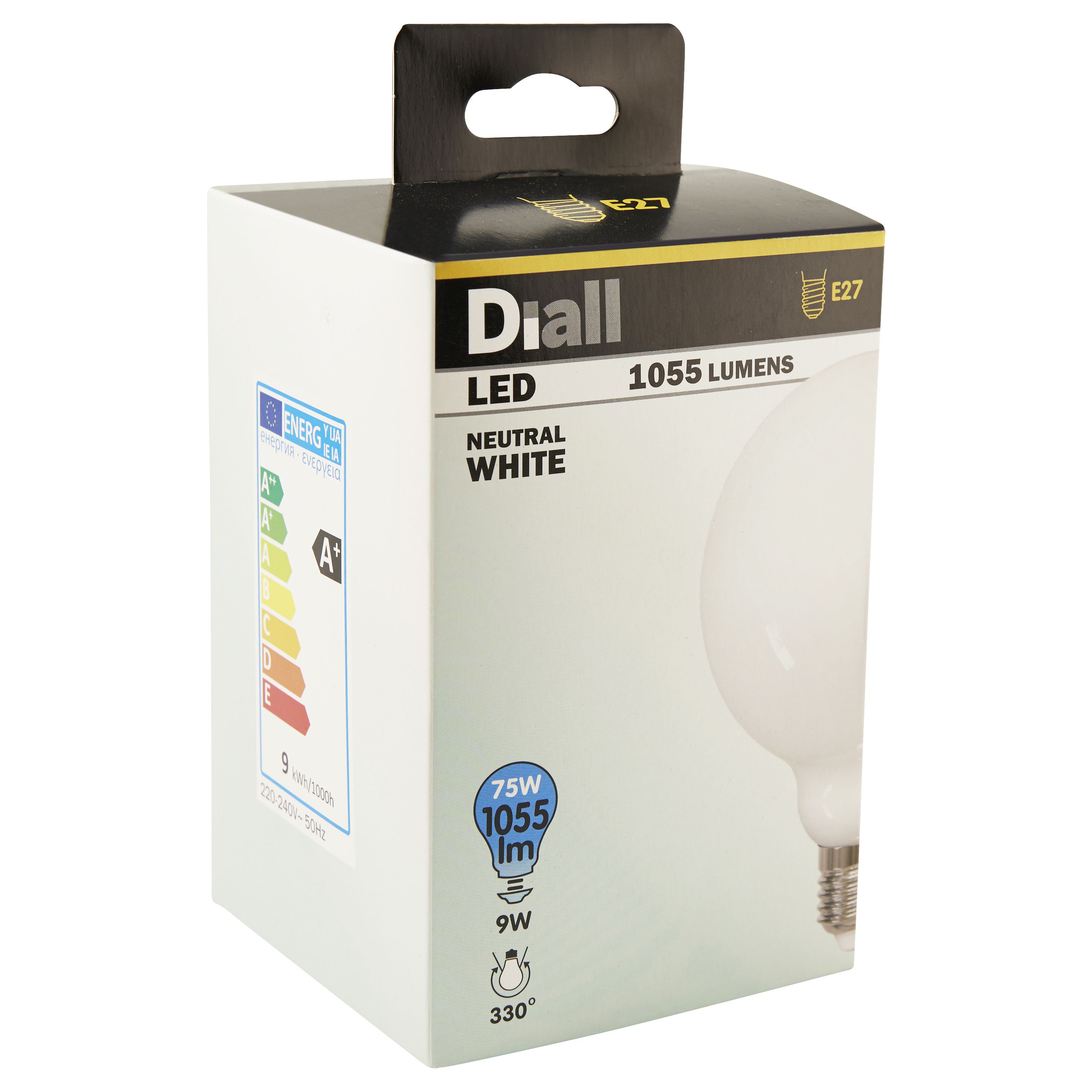Diall E27 9W 1055lm Globe Neutral white LED Light bulb